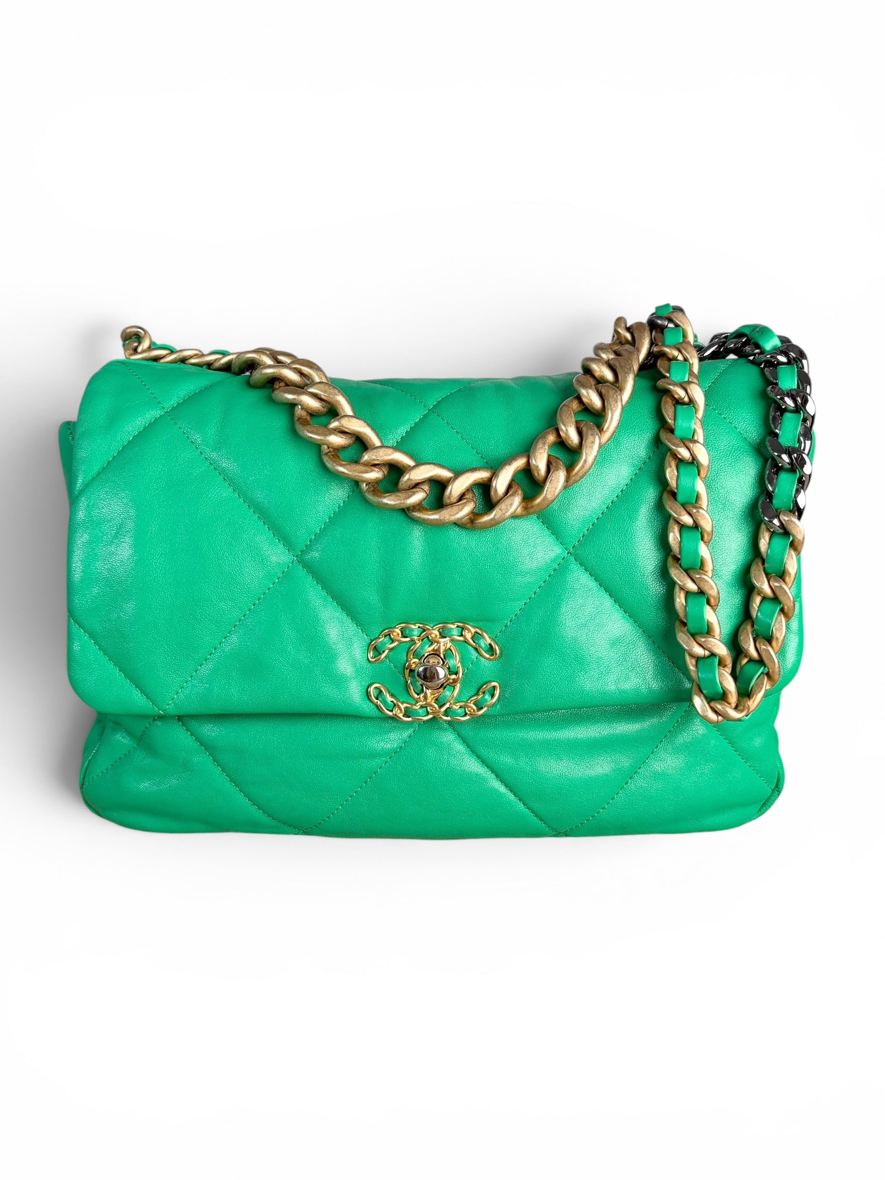 Chanel Green Lambskin Chanel 19 Large
