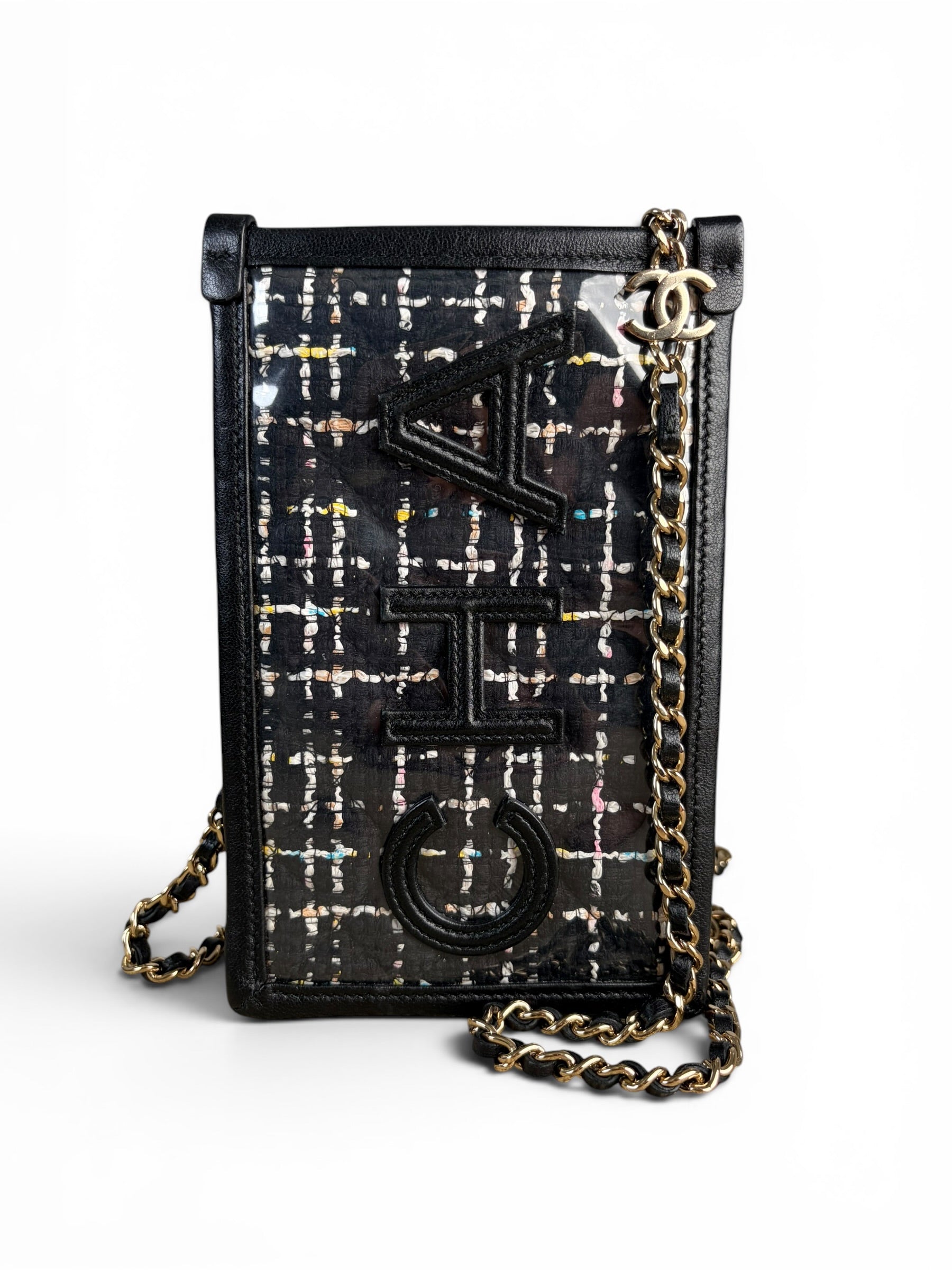 Chanel Black Tweed PVC Clutch On Chain