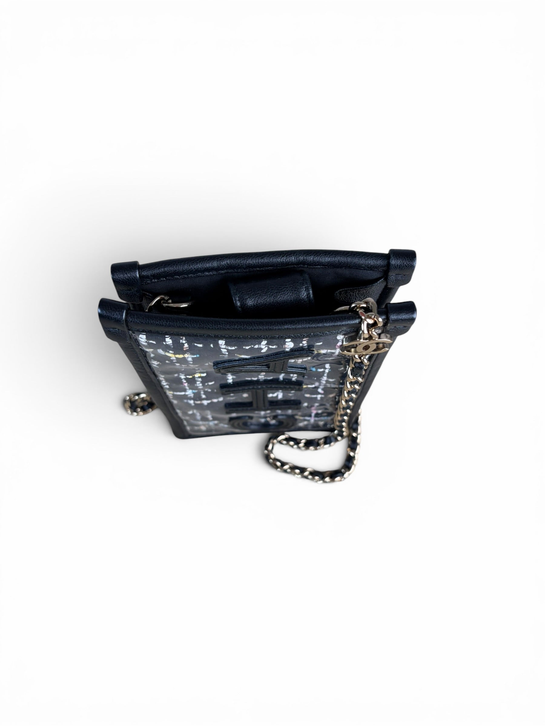 Chanel Black Tweed PVC Clutch On Chain