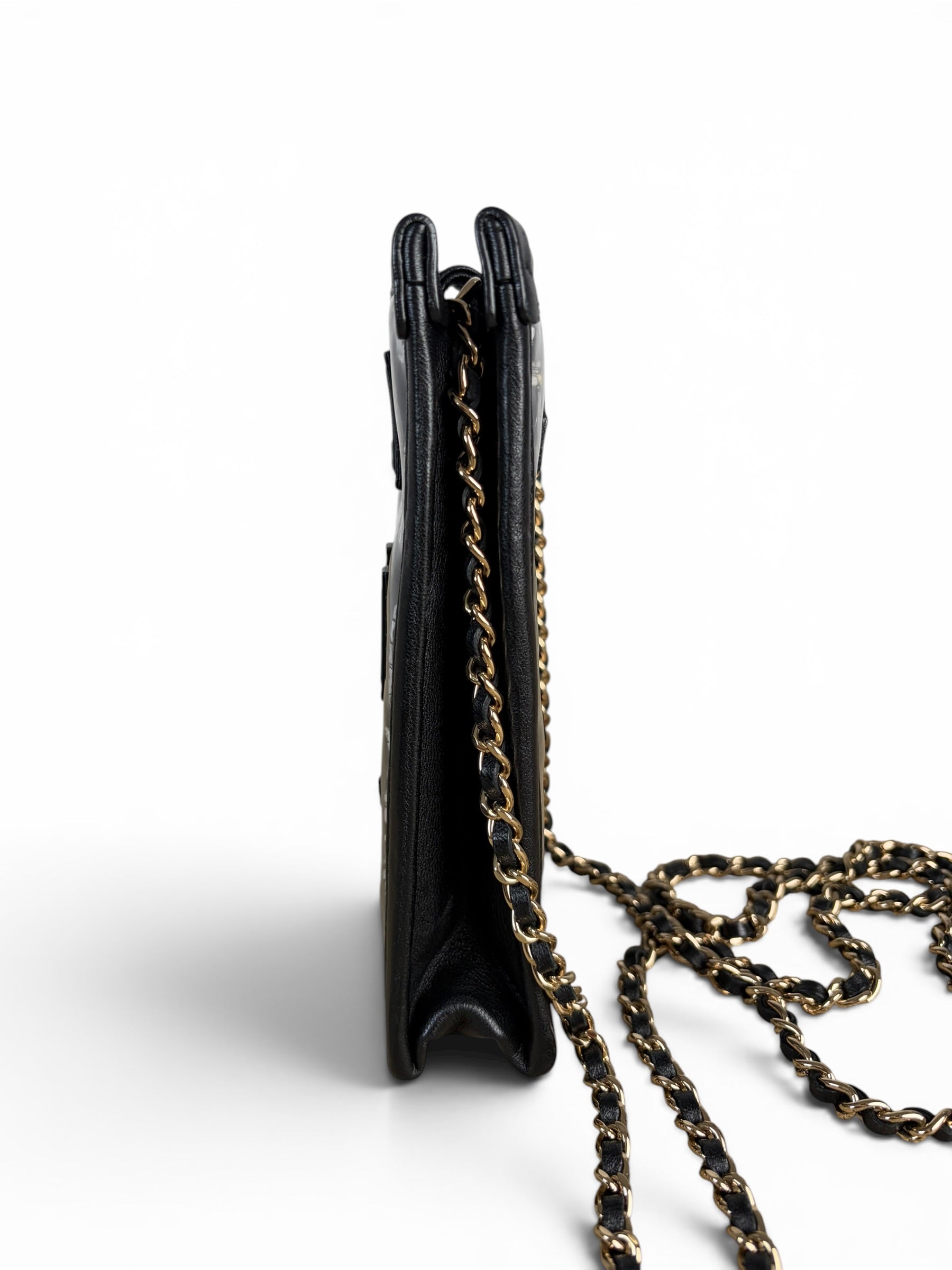 Chanel Black Tweed PVC Clutch On Chain