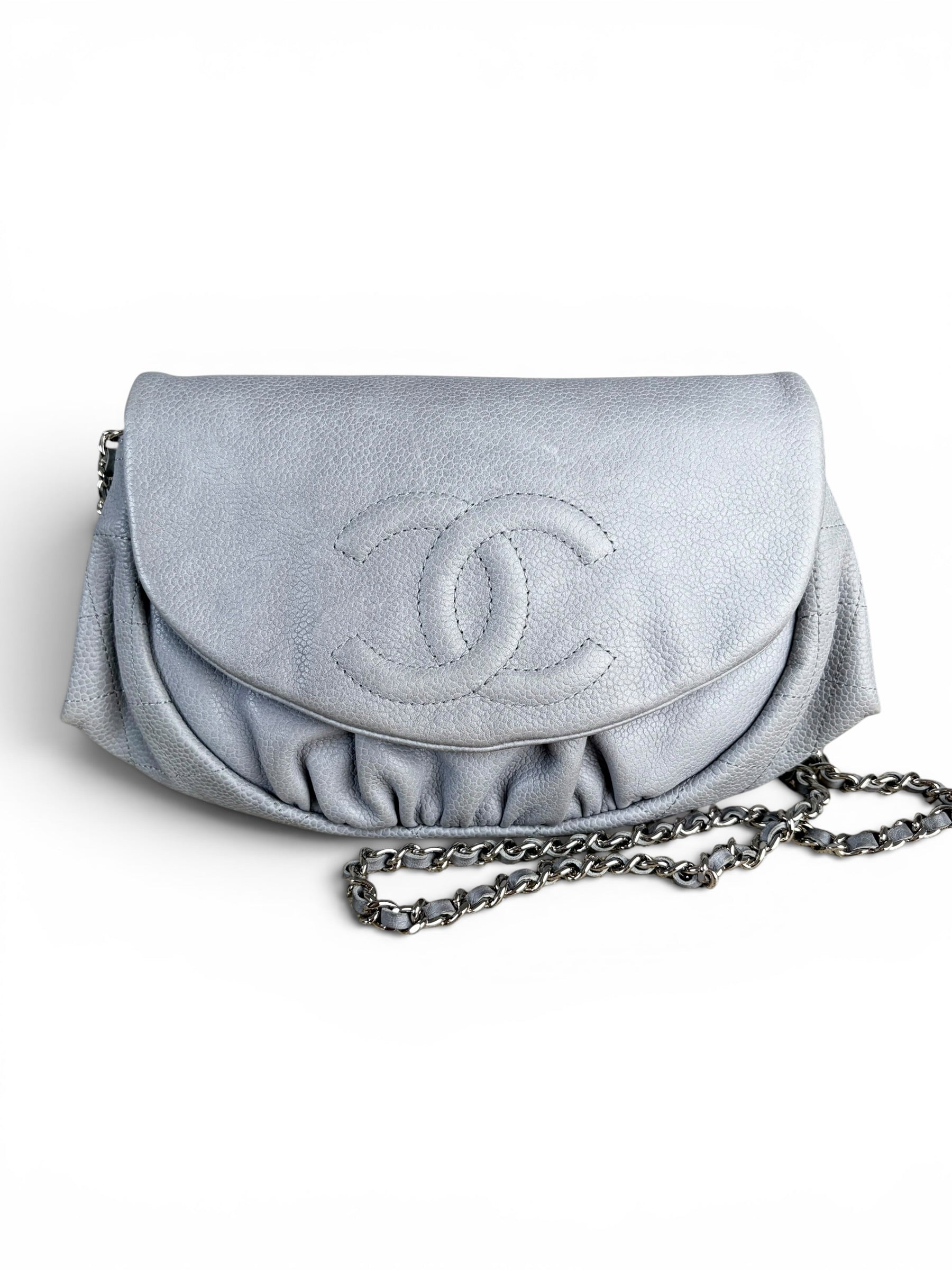 Chanel Grey Caviar Half Moon Wallet On Chain