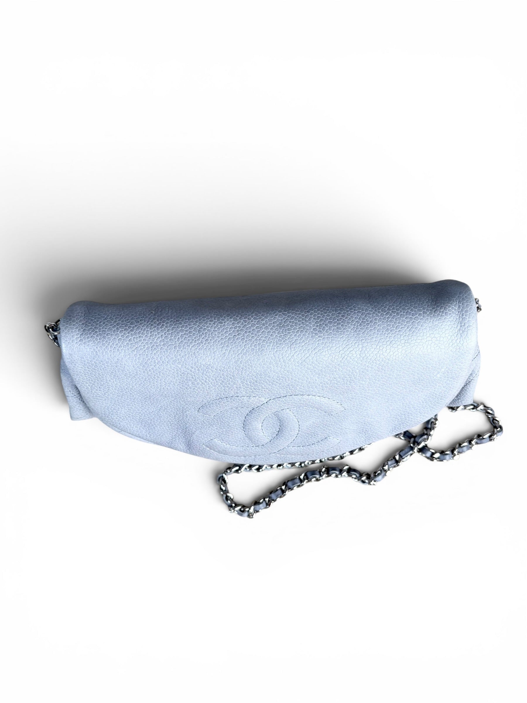 Chanel Grey Caviar Half Moon Wallet On Chain