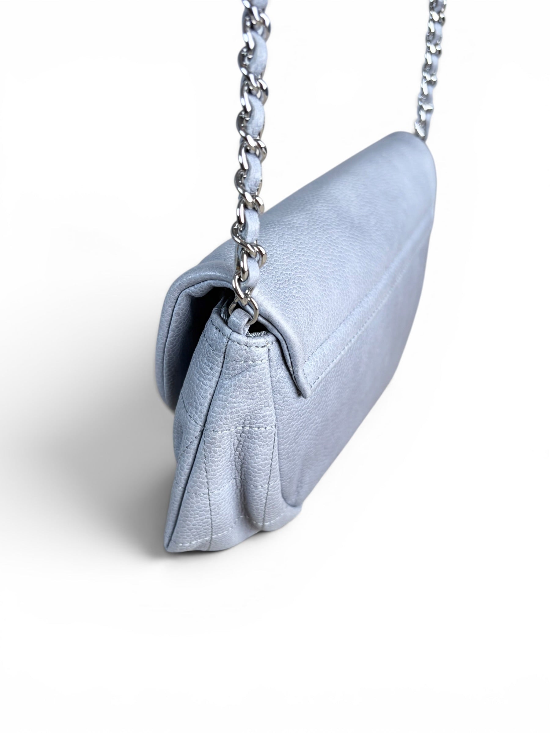 Chanel Grey Caviar Half Moon Wallet On Chain