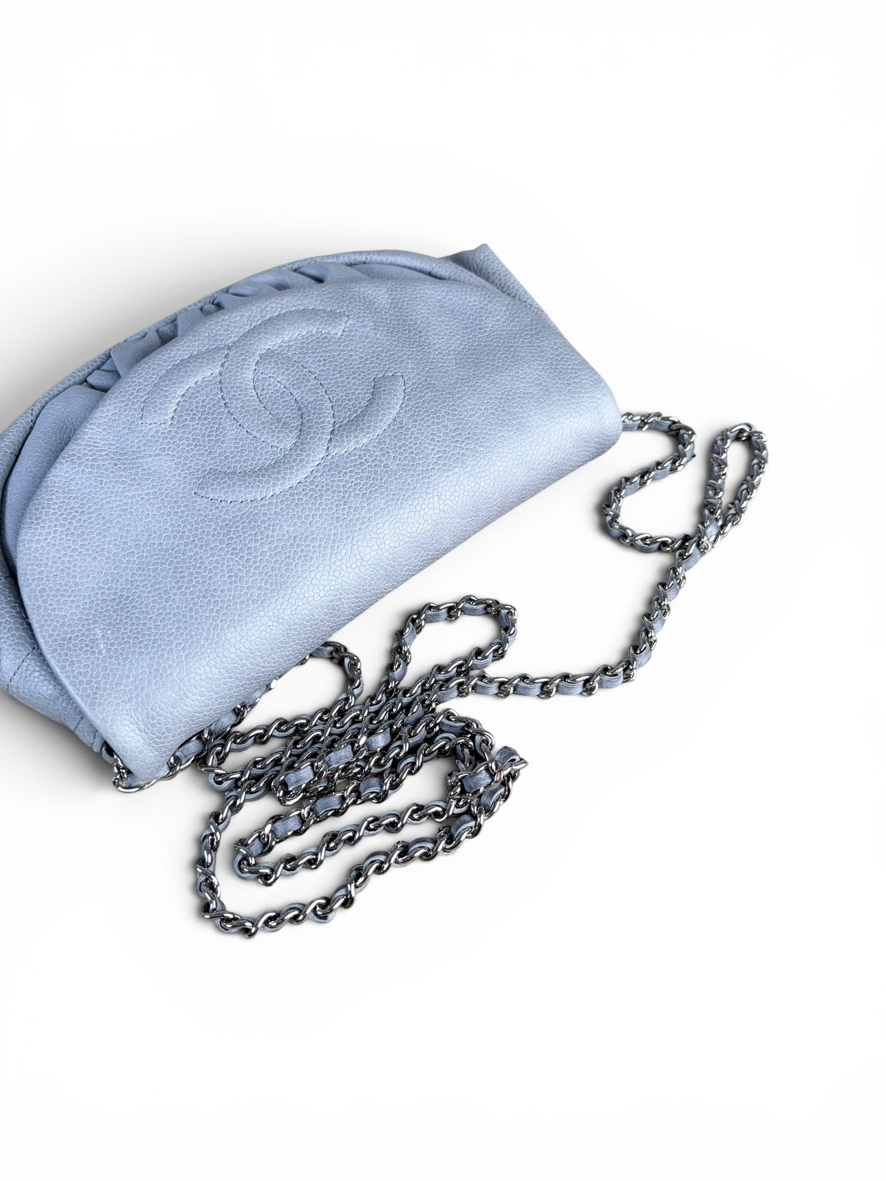 Chanel Grey Caviar Half Moon Wallet On Chain
