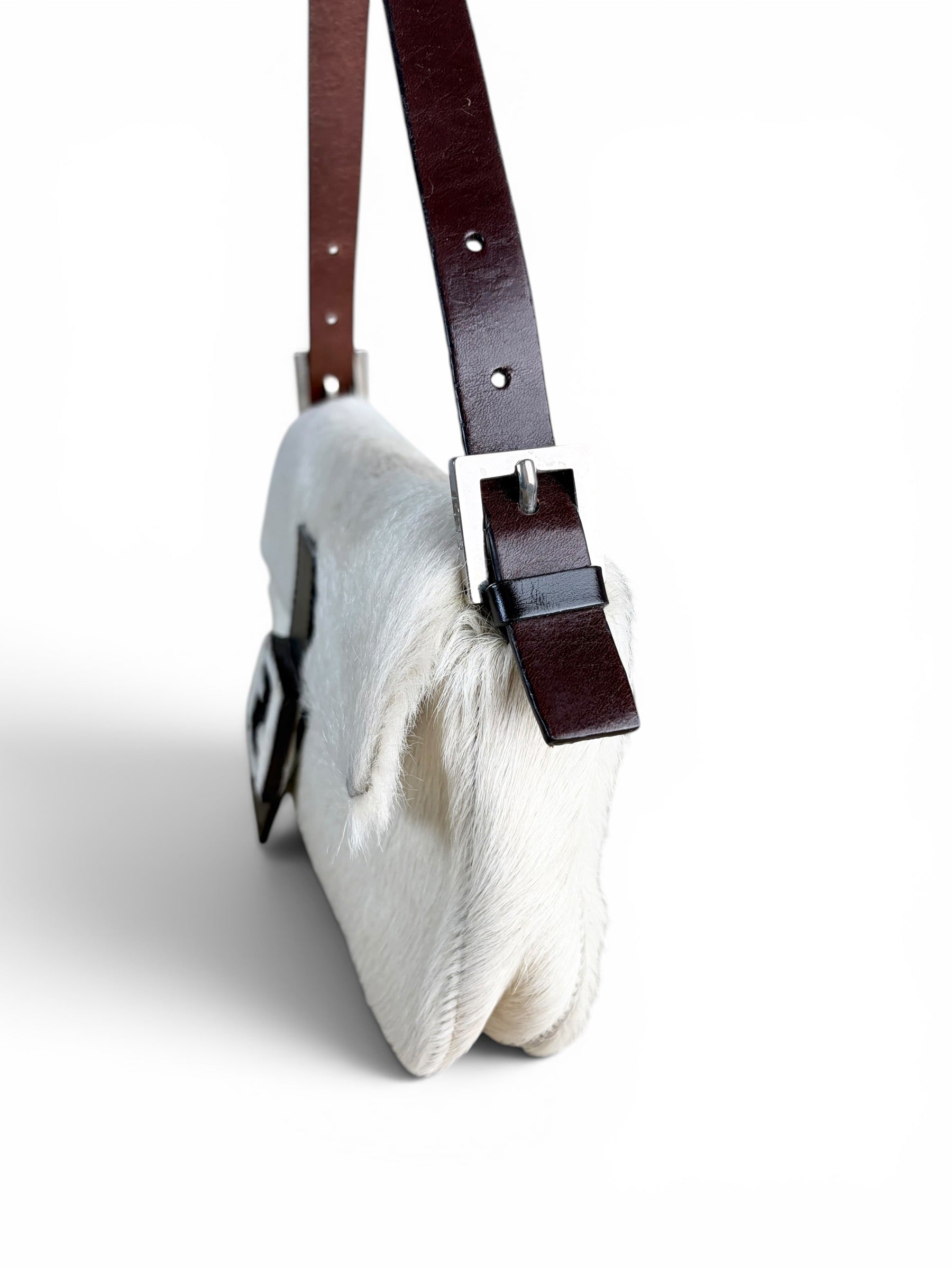 Fendi Vintage White Pony Hair Baguette