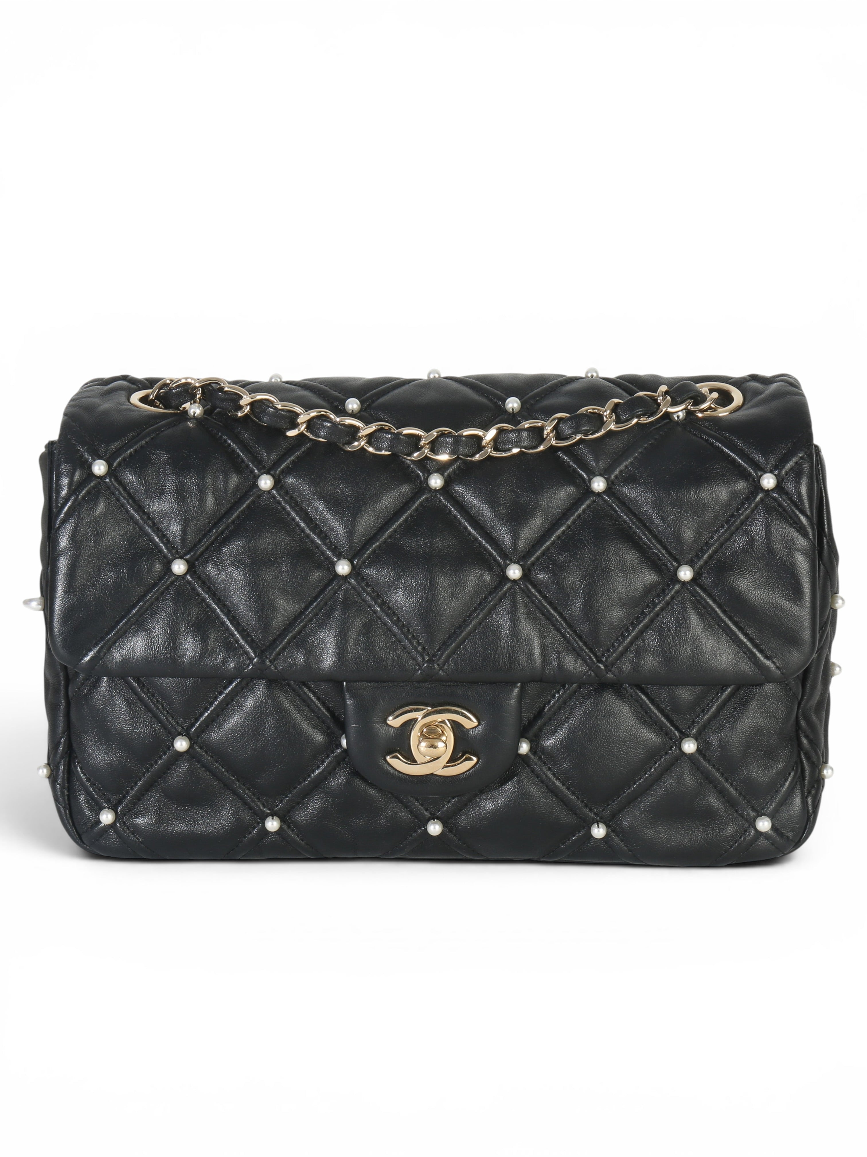 Chanel Black Pearl Studded Medium Flap Bag