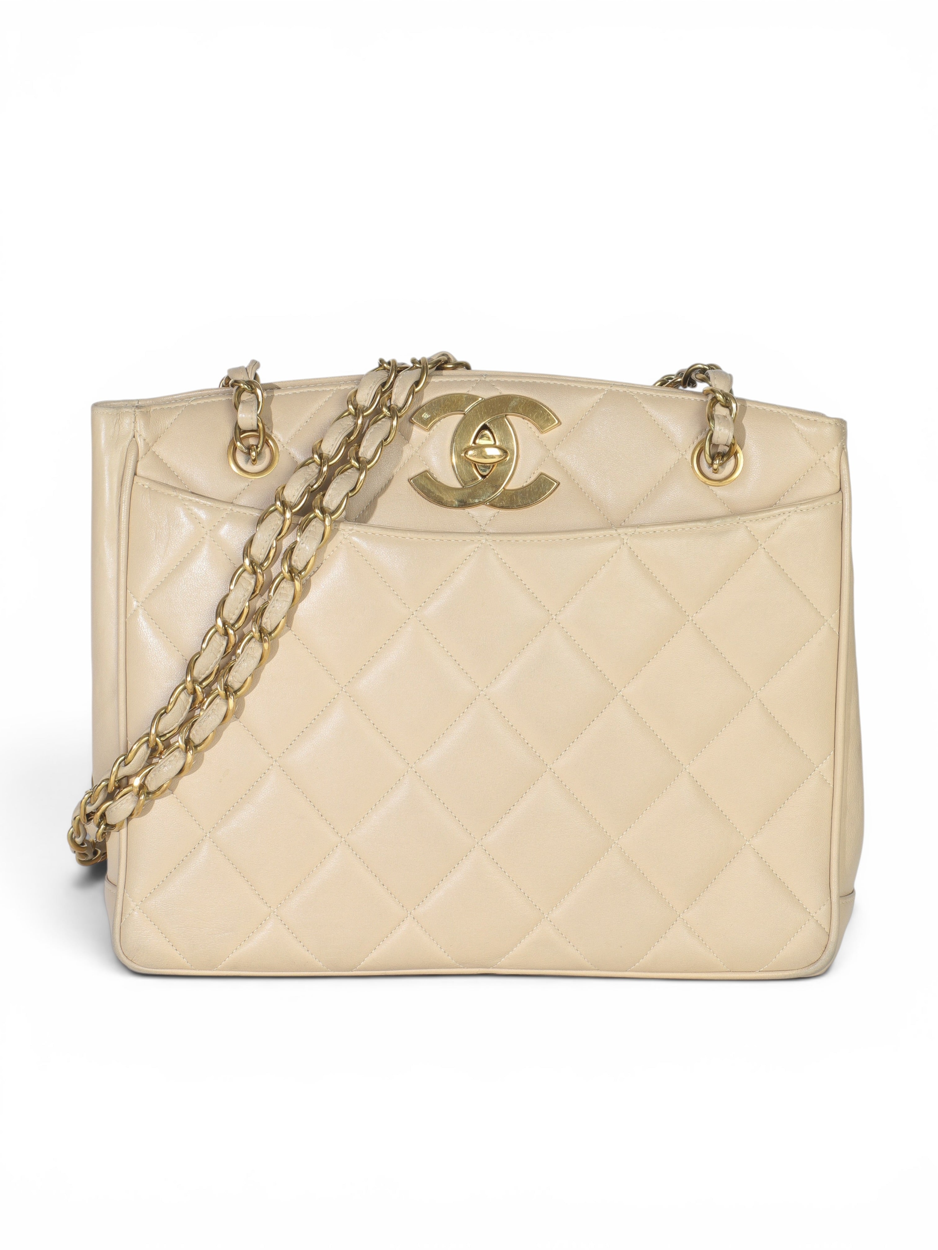 Chanel Vintage Beige Lambskin 24k Tote