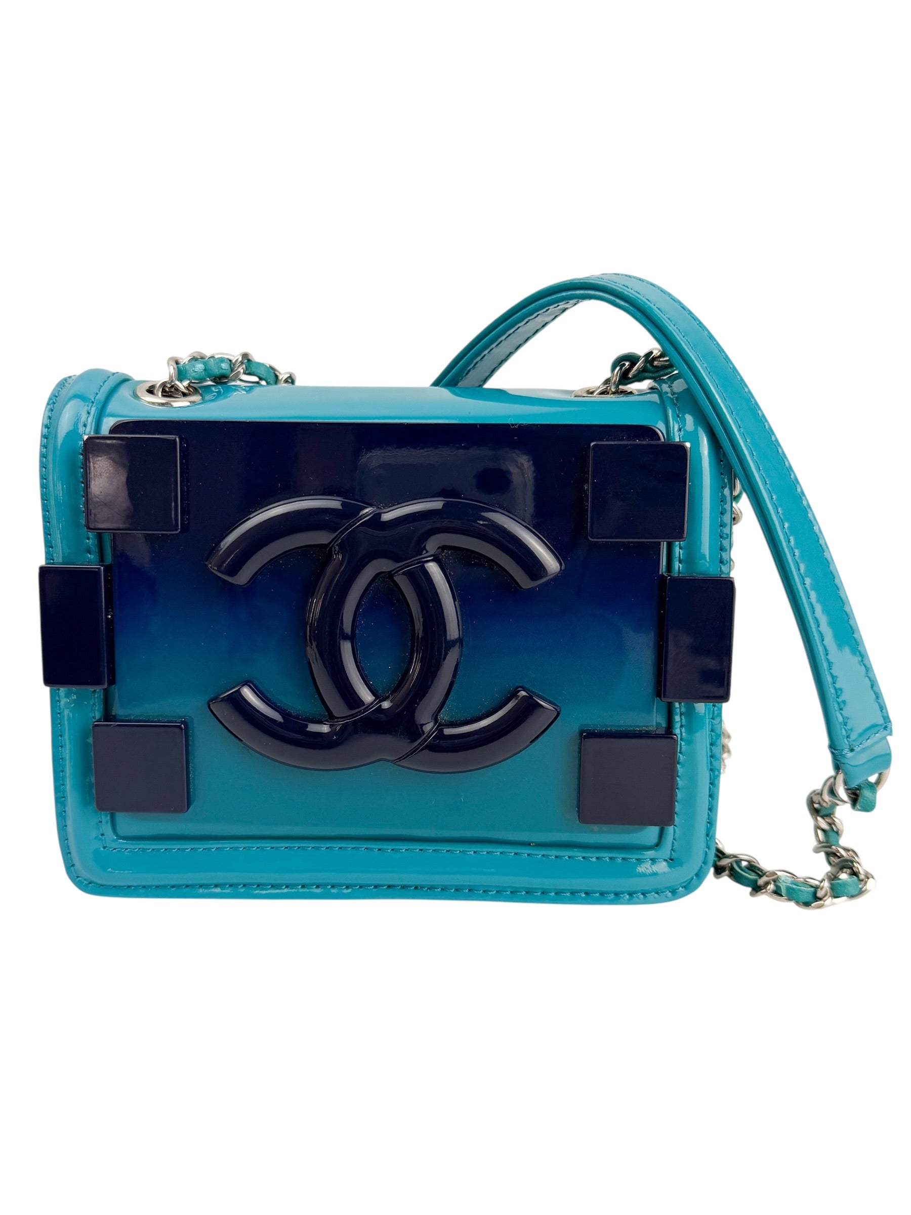 Chanel Turquoise Plexiglass and Patent Lego Boy Brick Flap