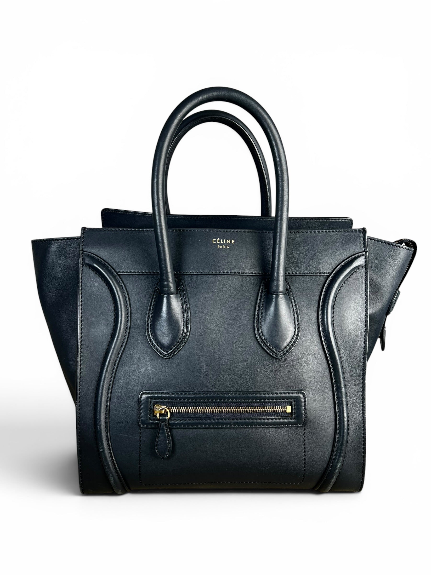 Celine Navy Leather Calfskin Mini Luggage Tote