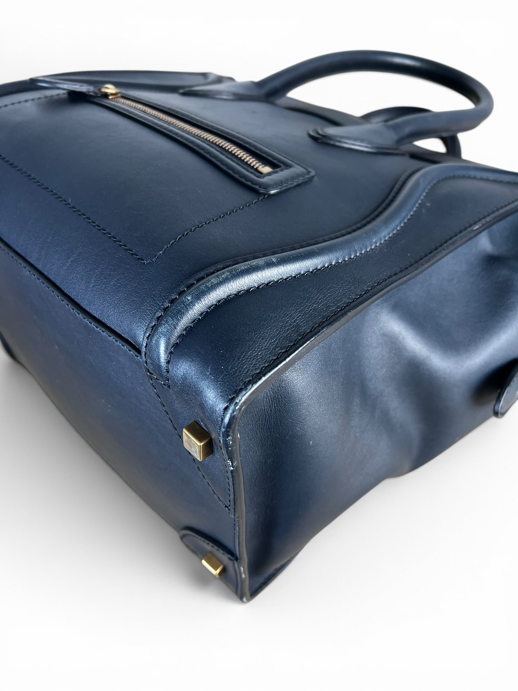 Celine Navy Leather Calfskin Mini Luggage Tote