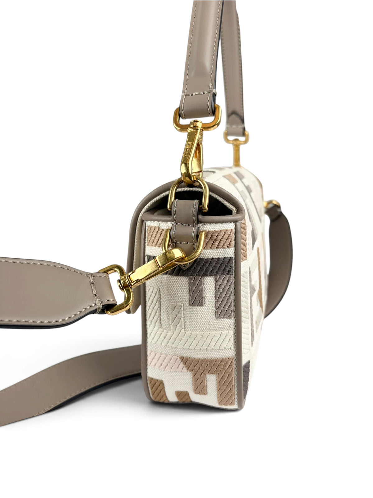 Fendi Tortora Multicolor FF Embroidered Baguette Two Way