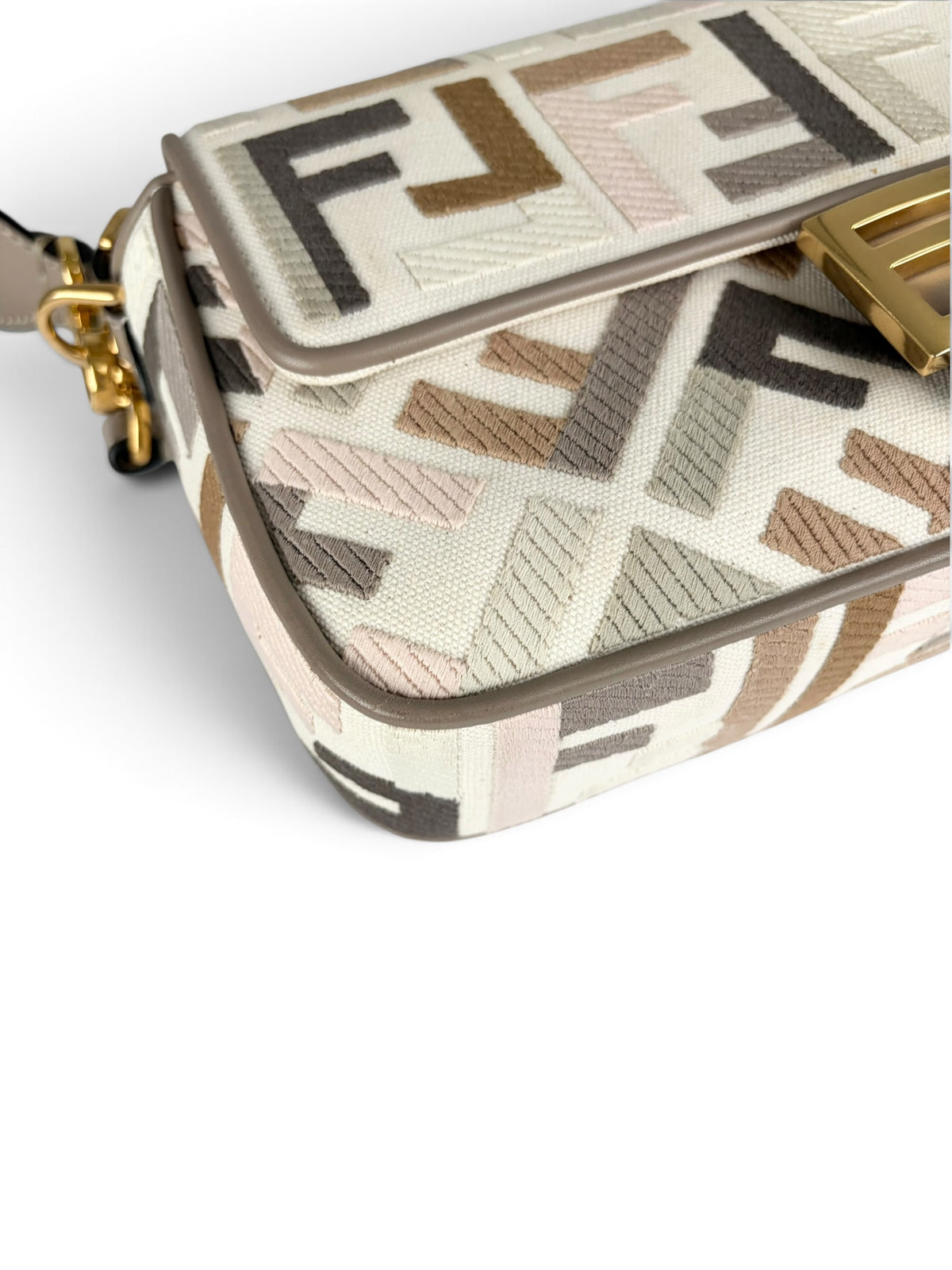 Fendi Tortora Multicolor FF Embroidered Baguette Two Way