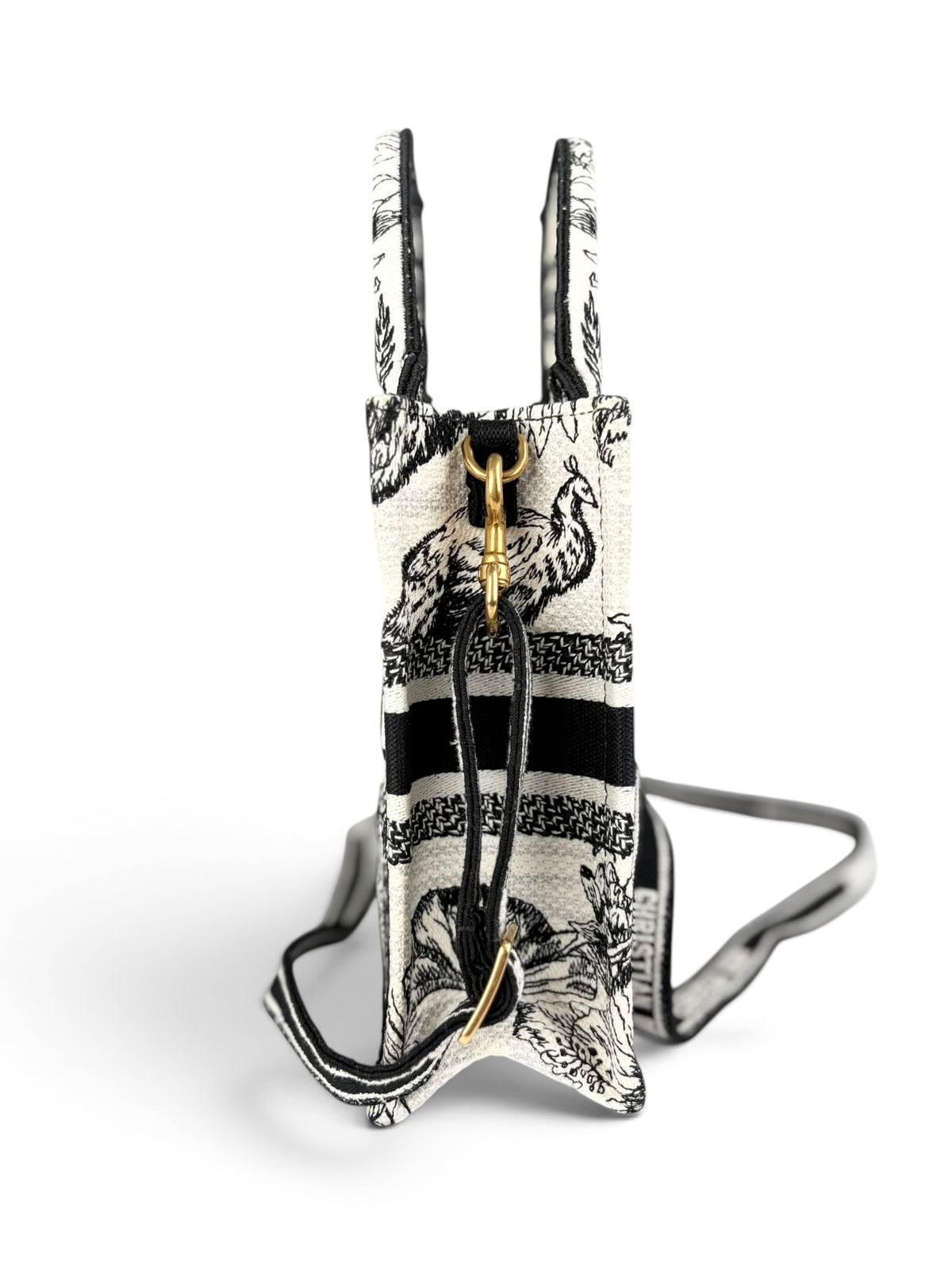 Christian Dior Black & White Embroidered Toile de Jouy Mini Book Tote
