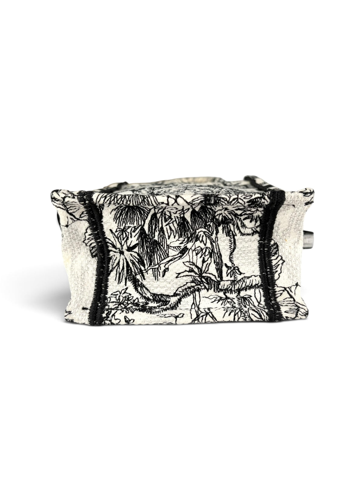 Christian Dior Black & White Embroidered Toile de Jouy Mini Book Tote
