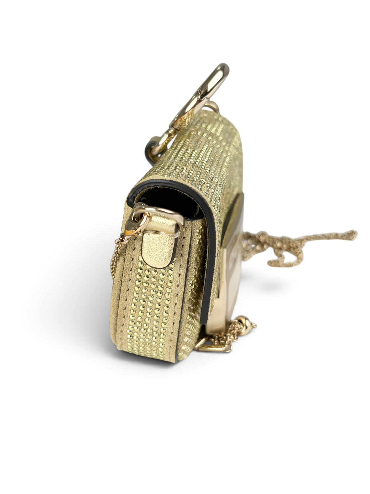 Fendi Gold Crystal FF Nano Baguette Charm Crossbody