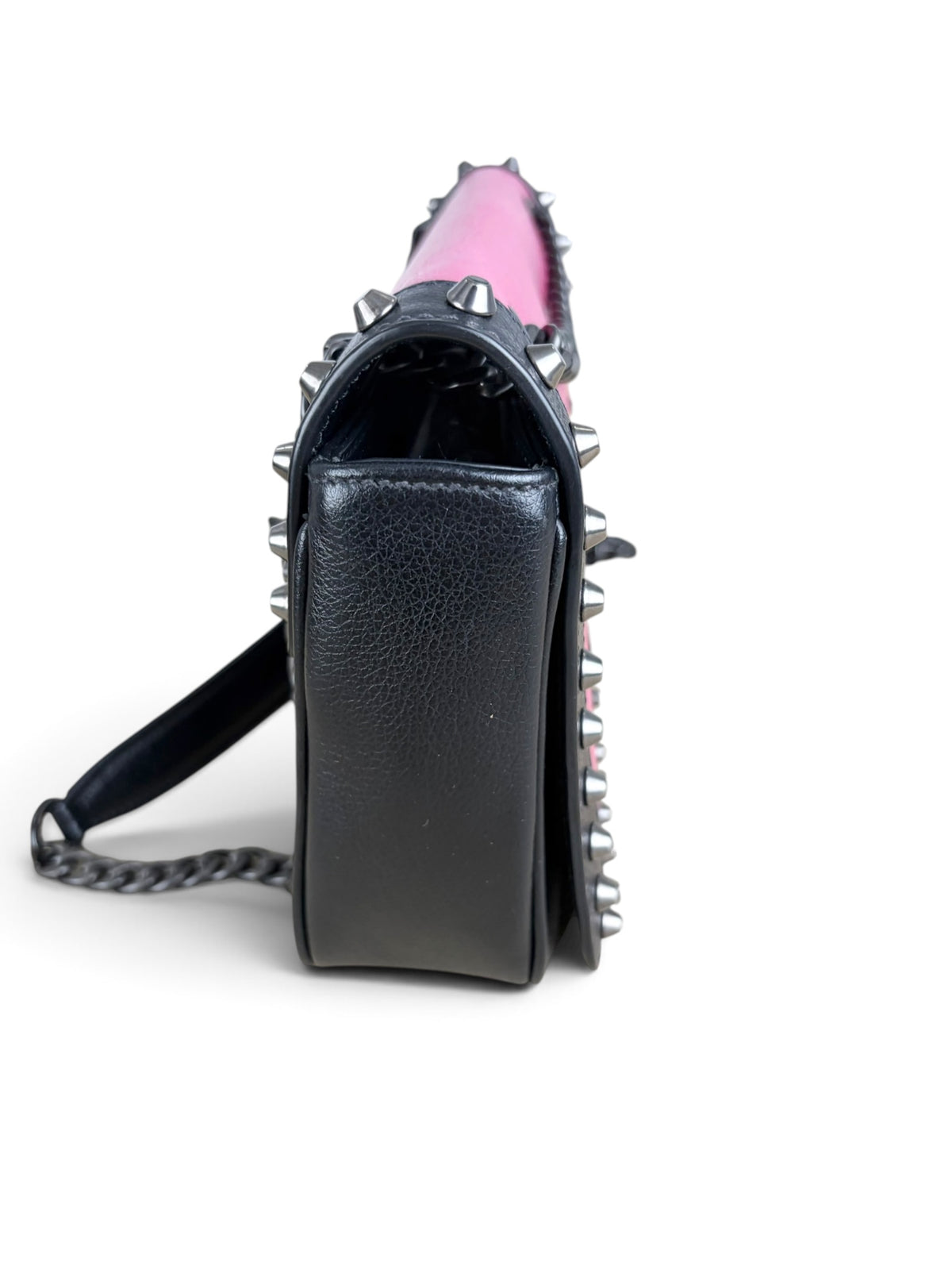 Prada Black Pink Leather Studded Chain Flap Bag