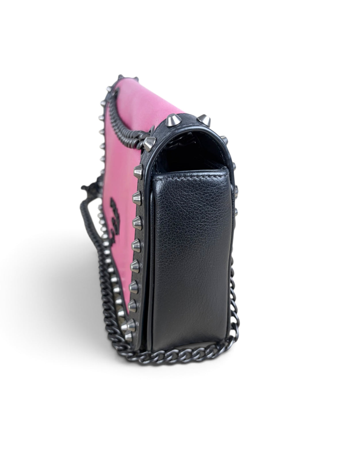 Prada Black Pink Leather Studded Chain Flap Bag