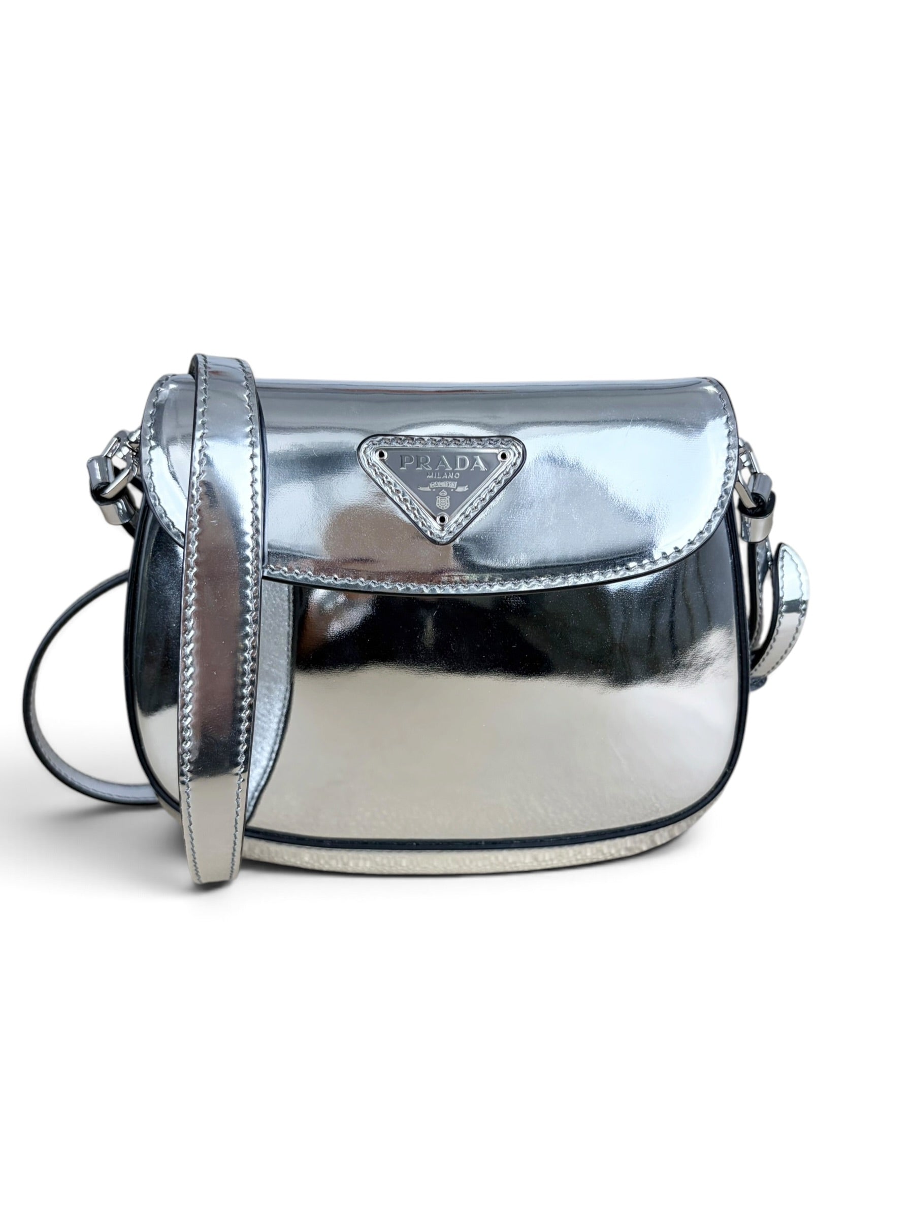Prada Mini Argento Spazzolato Cleo Flap Bag