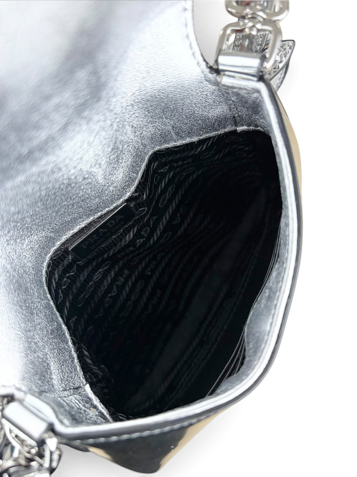 Prada Mini Argento Spazzolato Cleo Flap Bag
