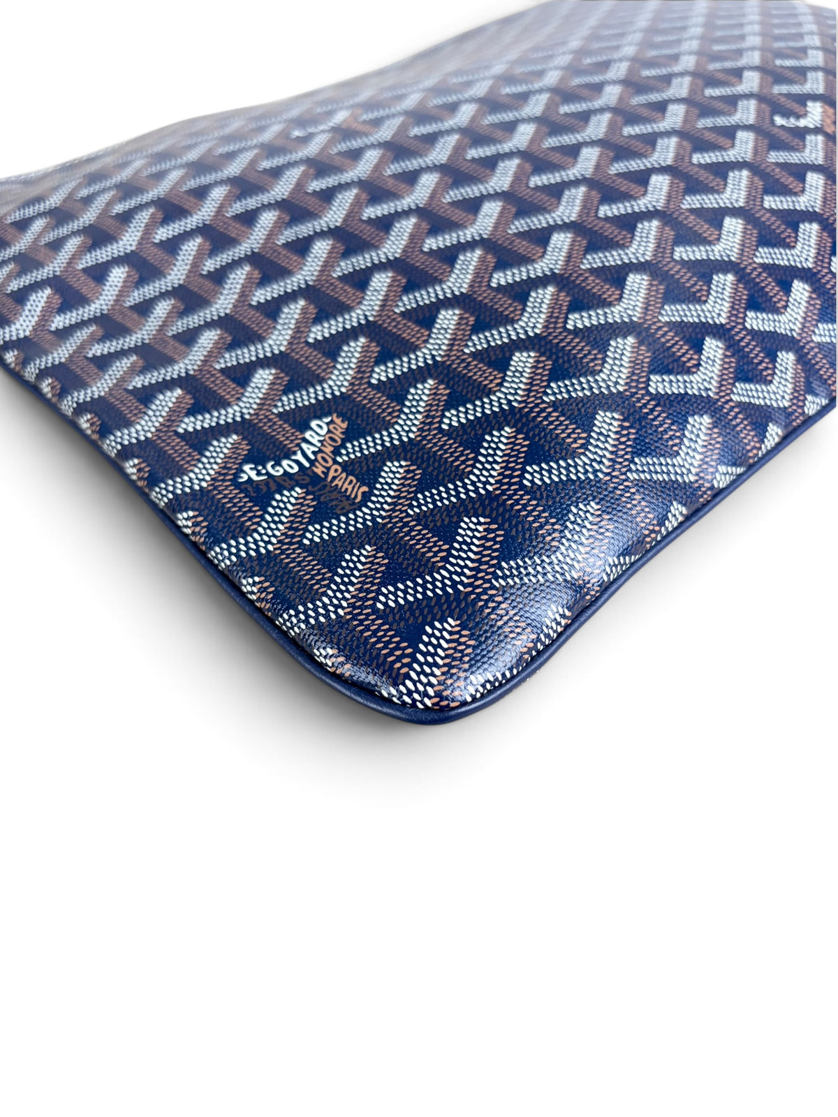 Goyard Navy Goyardine Canvas Senat Pouch GM