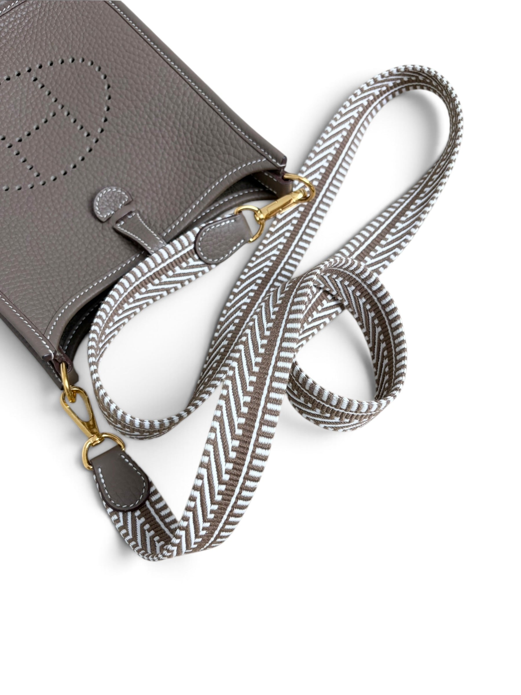 Hermes Etoupe Gris Pale Clemence Amazone Mini Evelyne 16 TPM