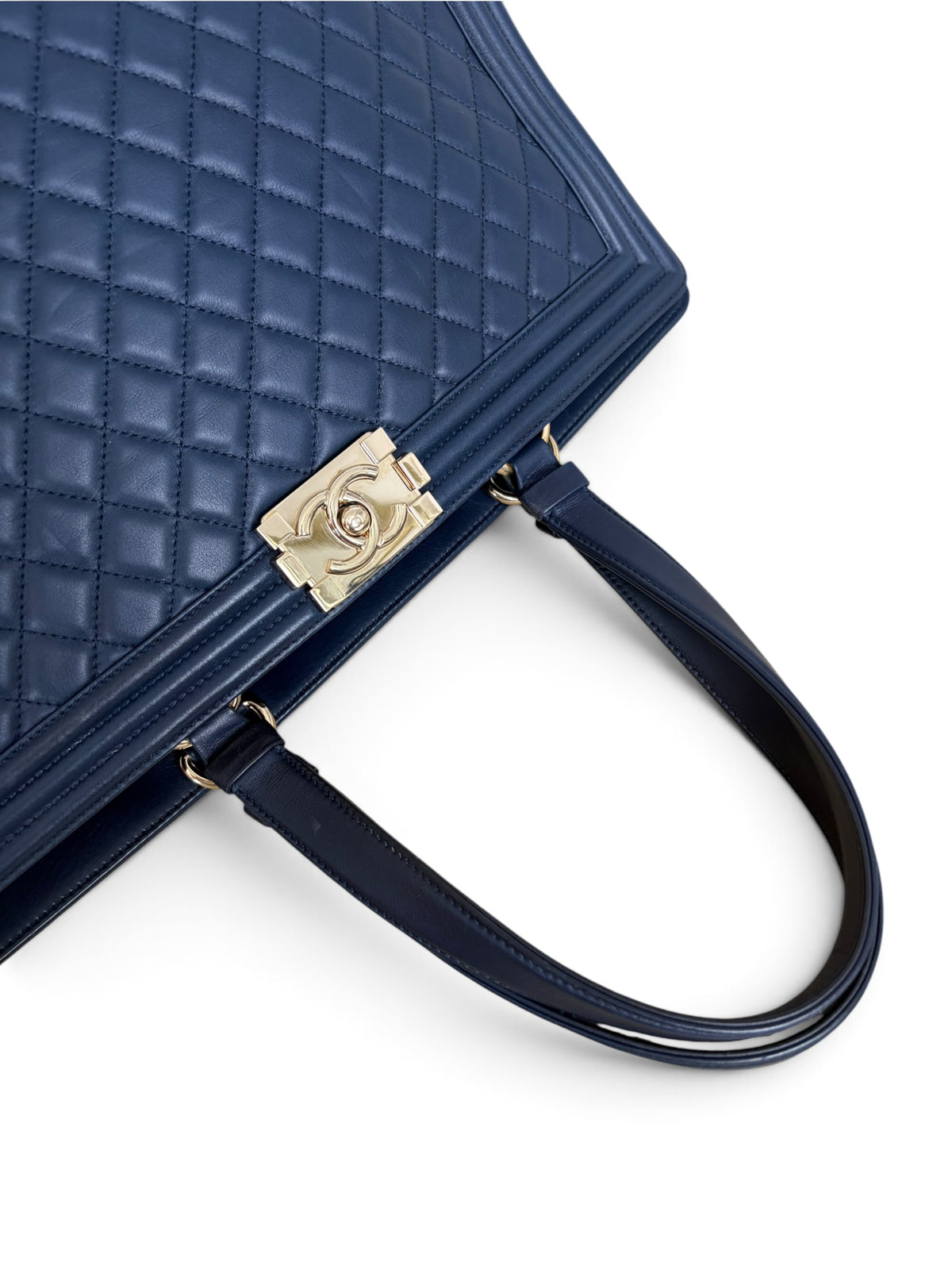 Chanel Navy Calfskin Boy Shopping Tote