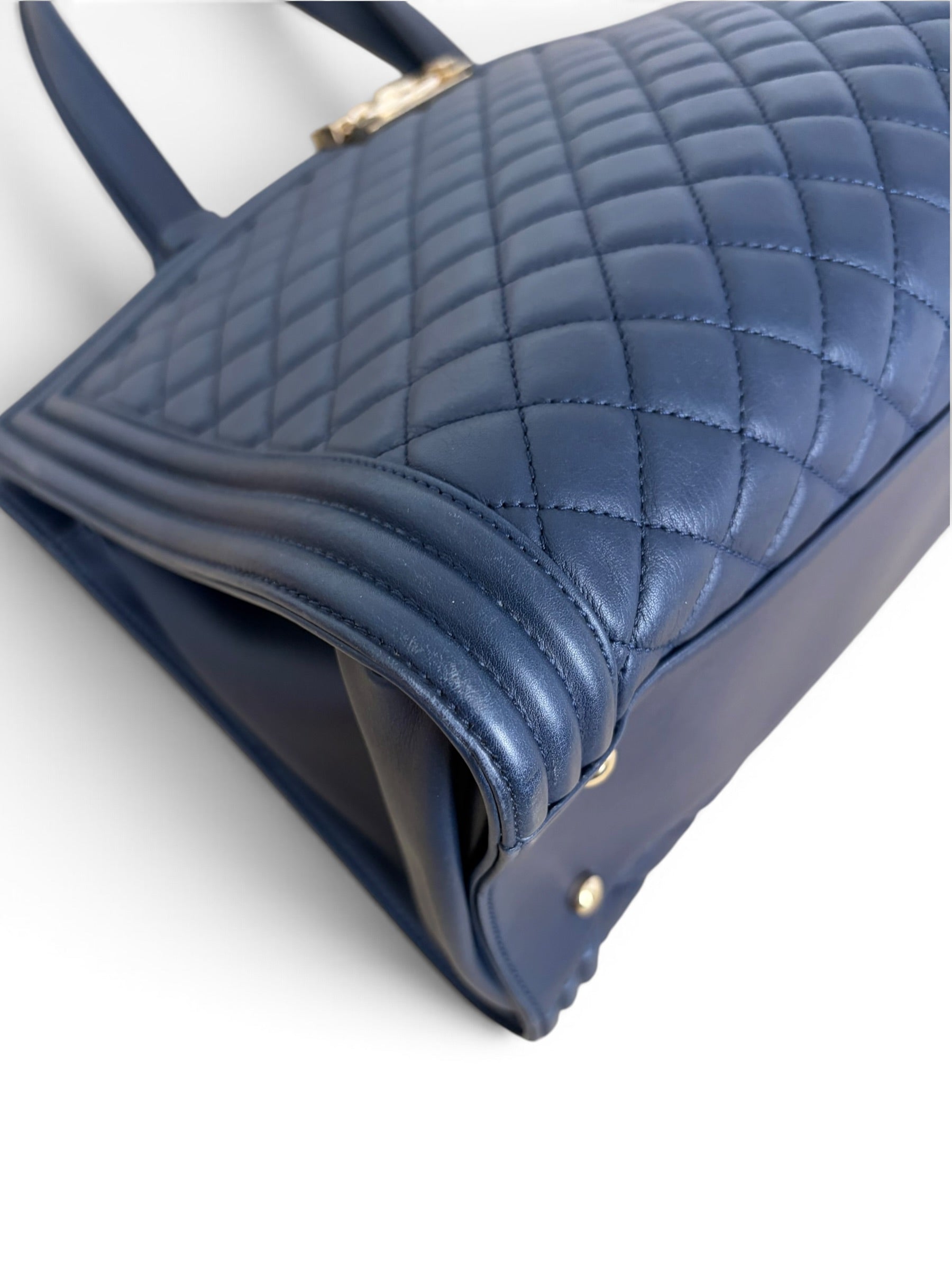 Chanel Navy Calfskin Boy Shopping Tote
