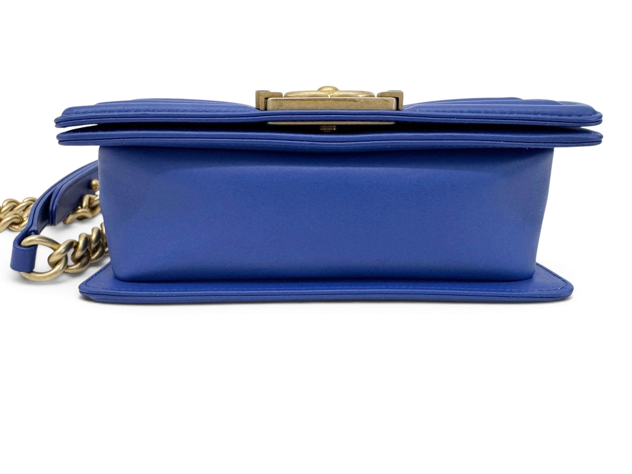 Chanel Blue Lambskin Chevron Small Boy Bag