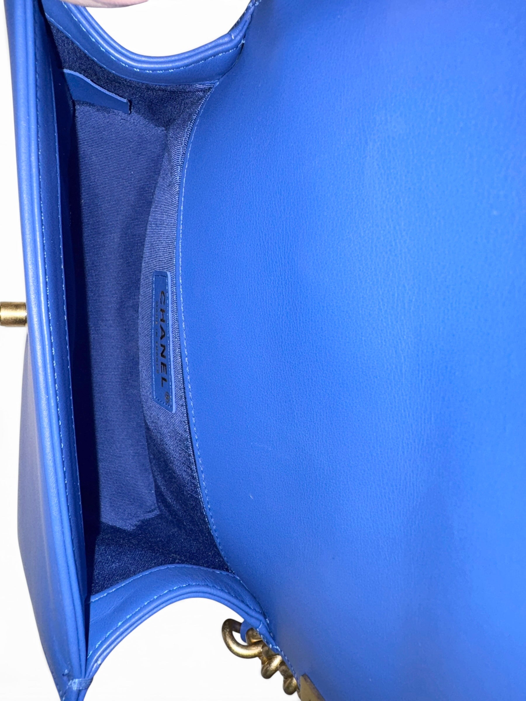 Chanel Blue Lambskin Chevron Small Boy Bag