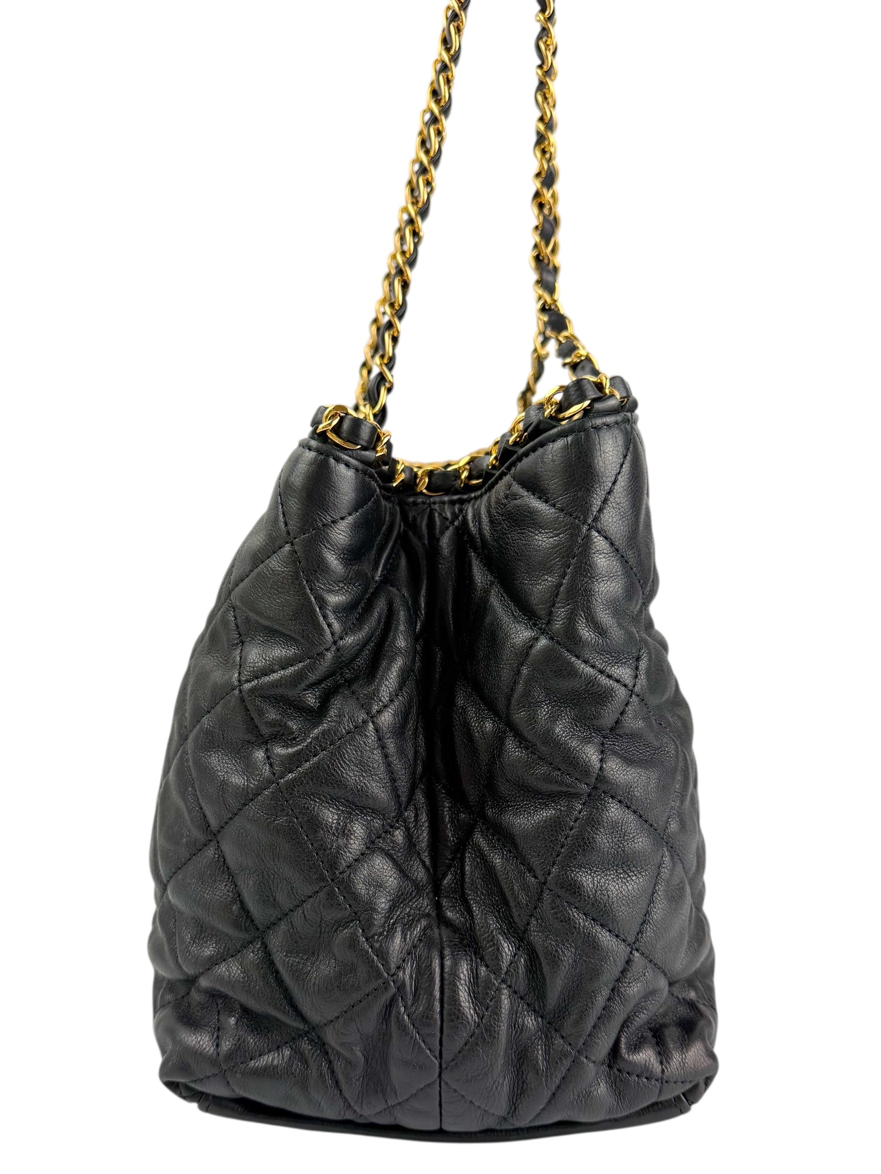 Chanel Black Calfskin Quilted Chain Me Tote