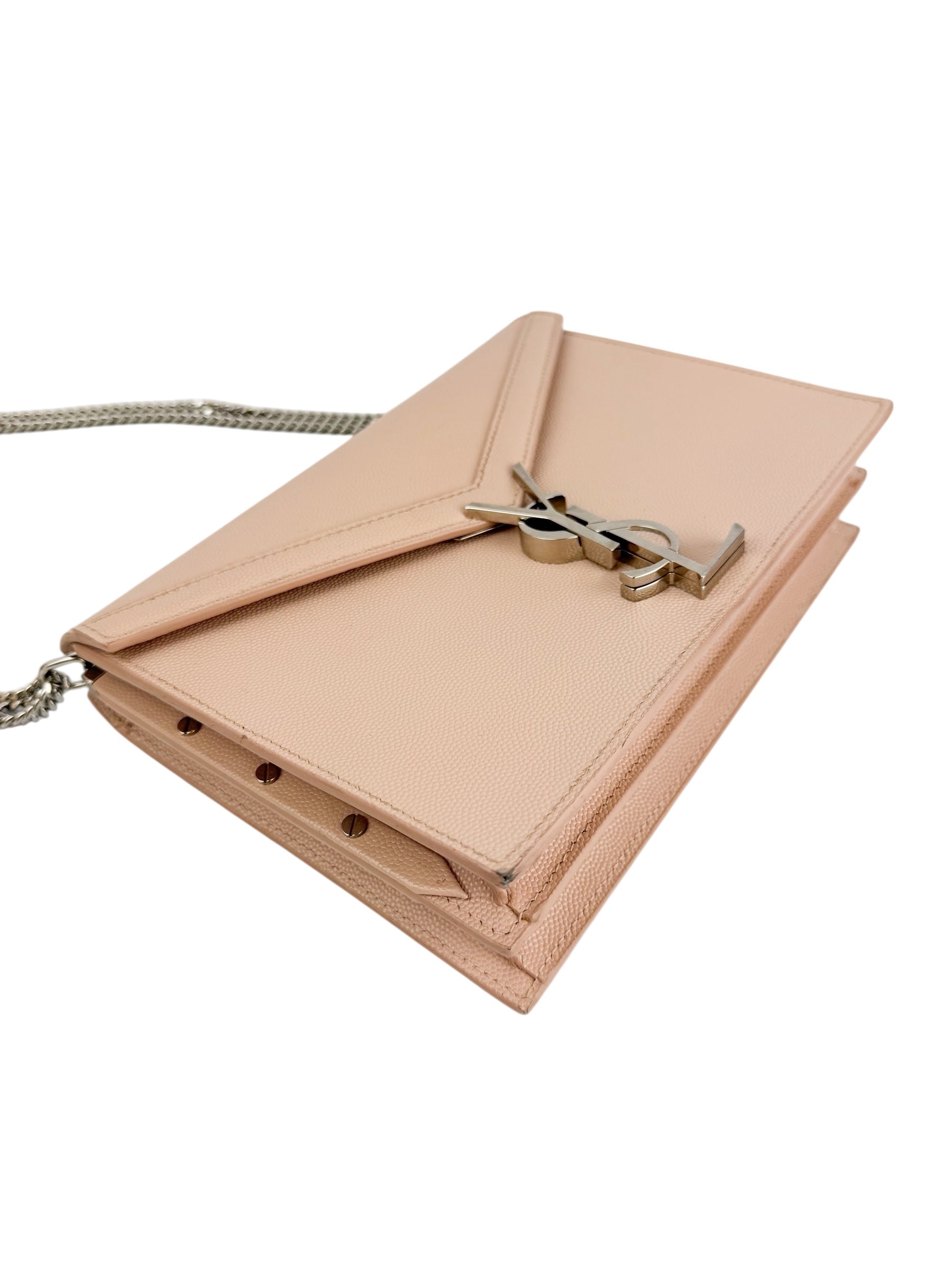 Saint Laurent Pink Pebbled Leather Cassandra