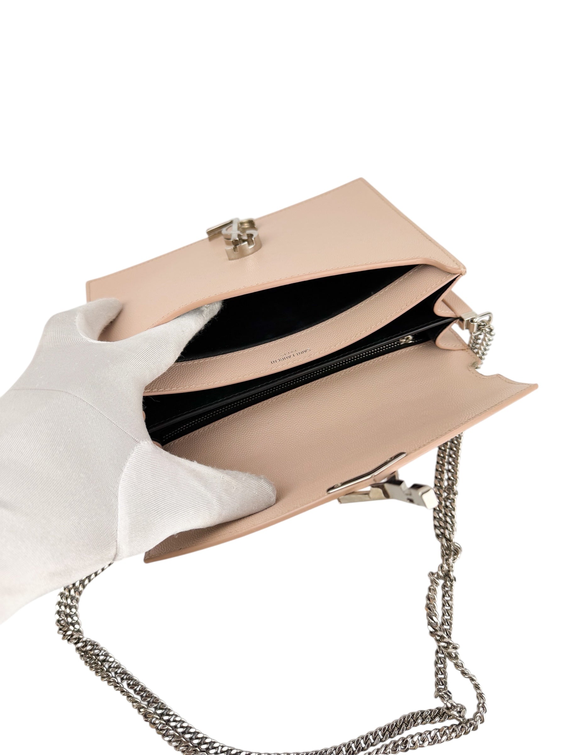 Saint Laurent Pink Pebbled Leather Cassandra