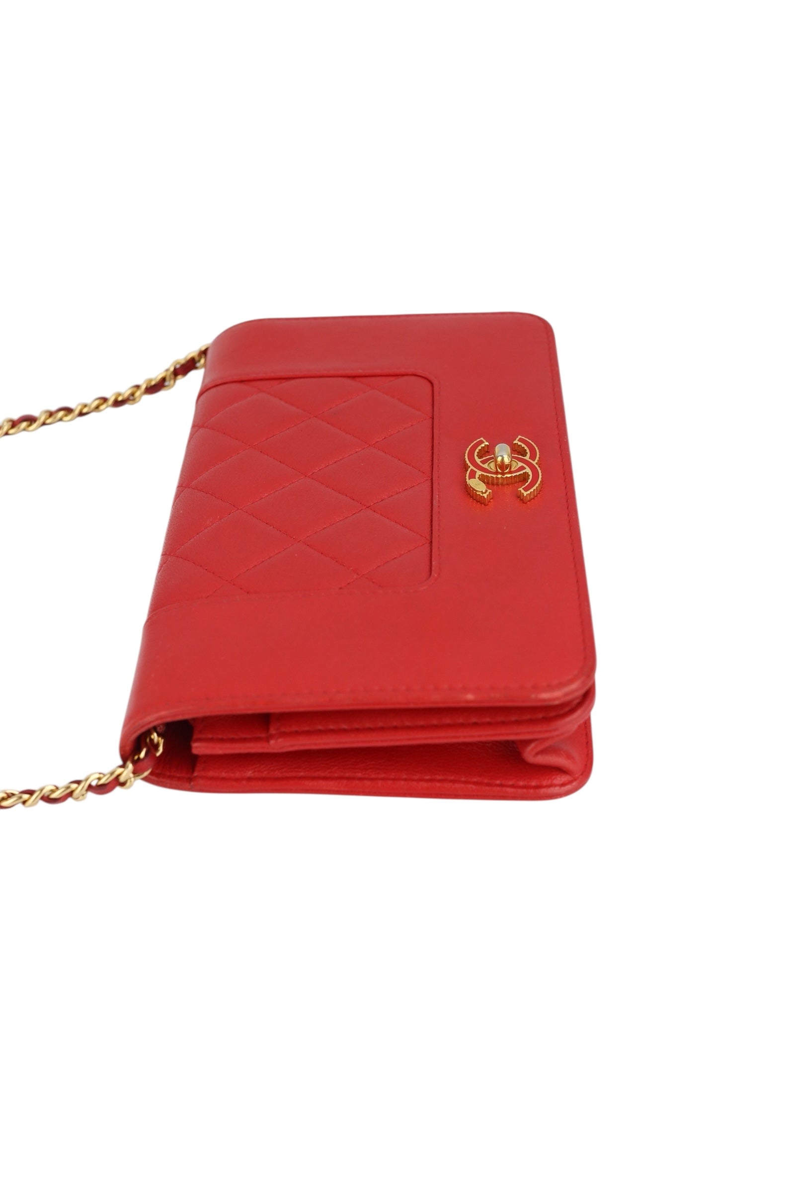 Chanel Red Leather Mademoiselle Wallet on Chain
