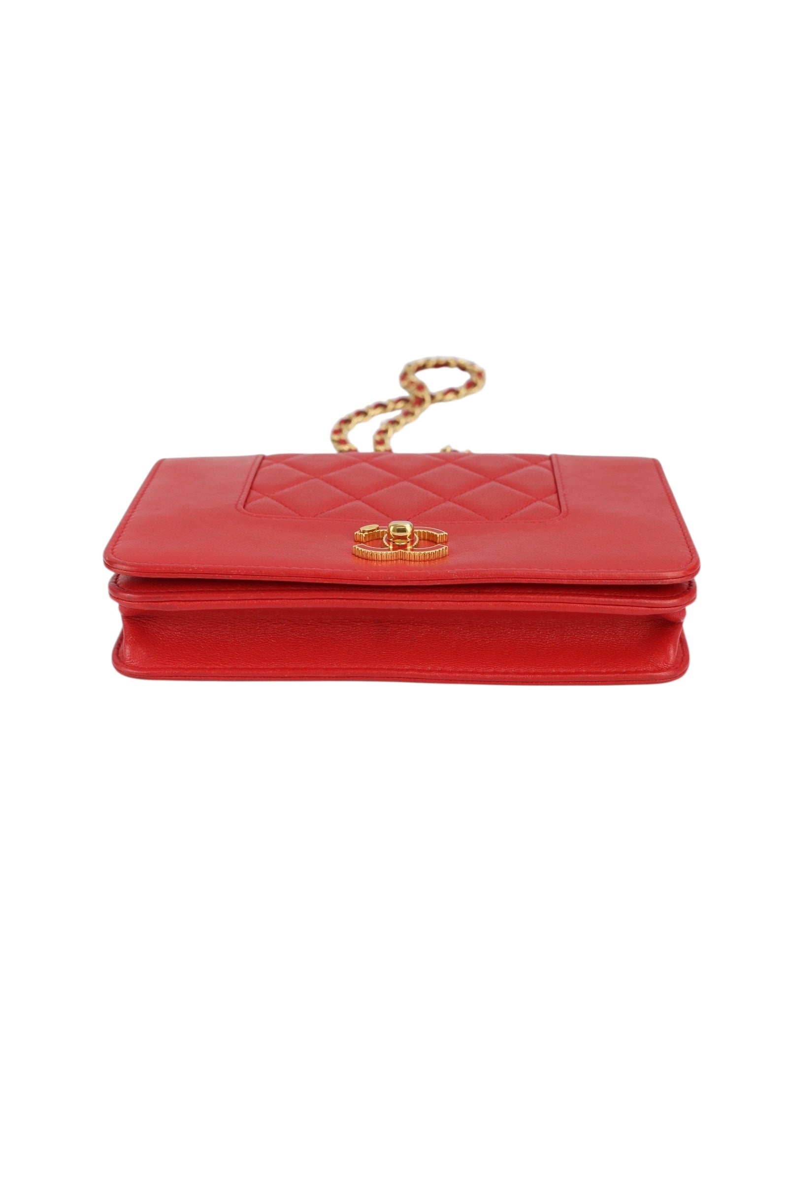 Chanel Red Leather Mademoiselle Wallet on Chain