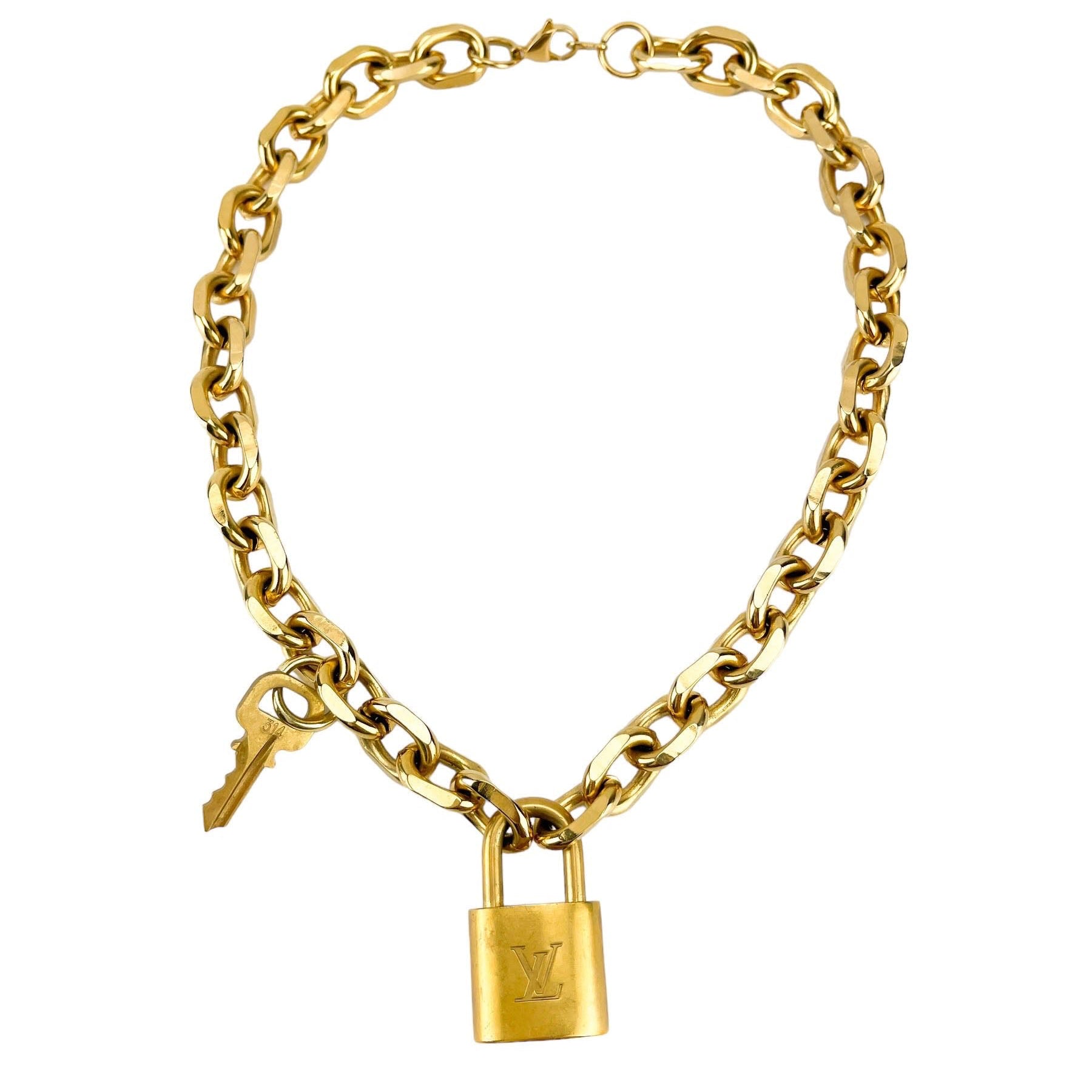 Louis Vuitton Upcycled Padlock Necklace and Key (Non Brand Chain)