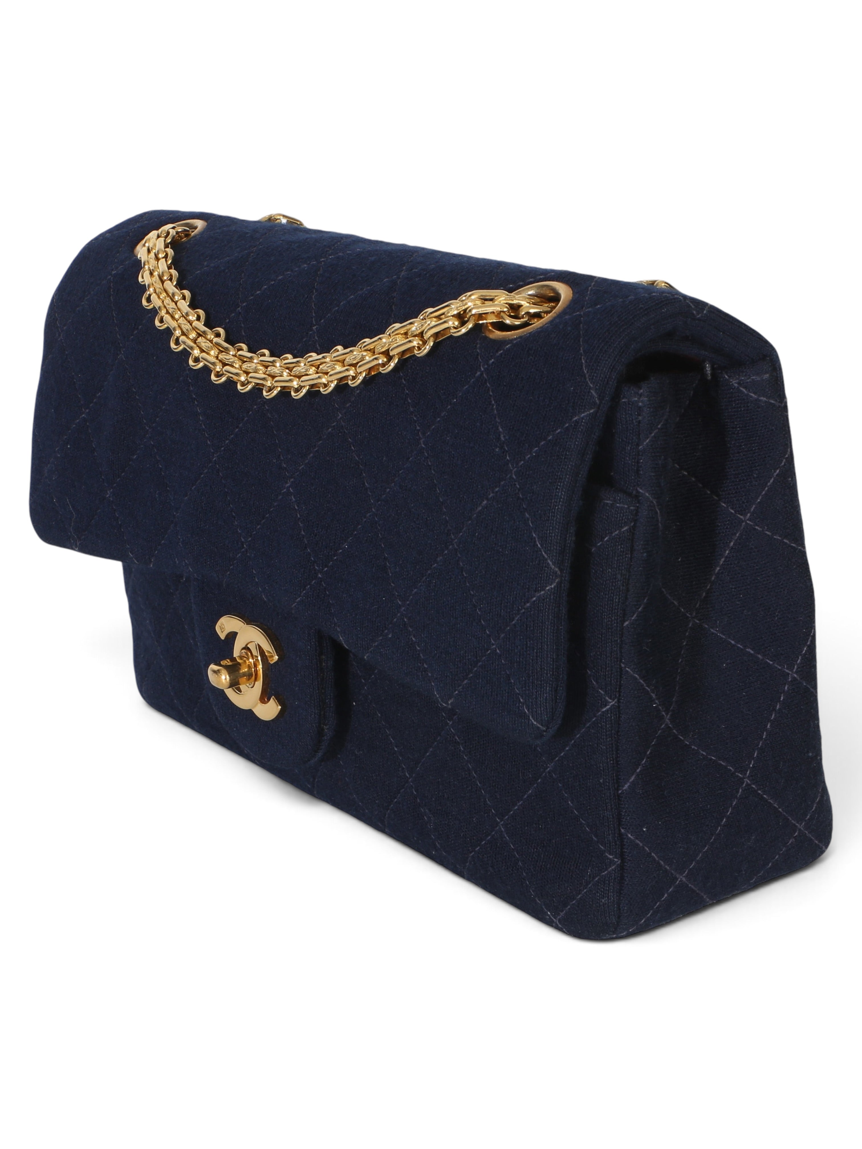 Chanel Vintage Blue Quilted Jersey Small Double Flap