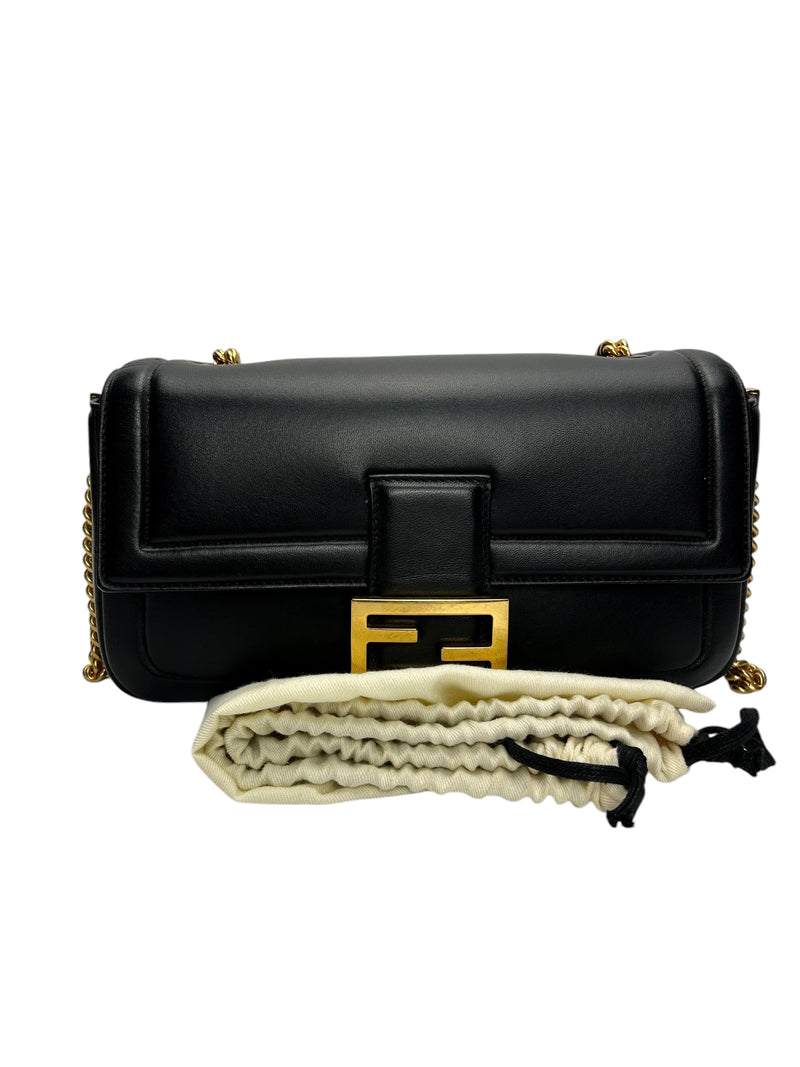 Fendi Black Nappa Apolo Chain Baguette (FULL SET)