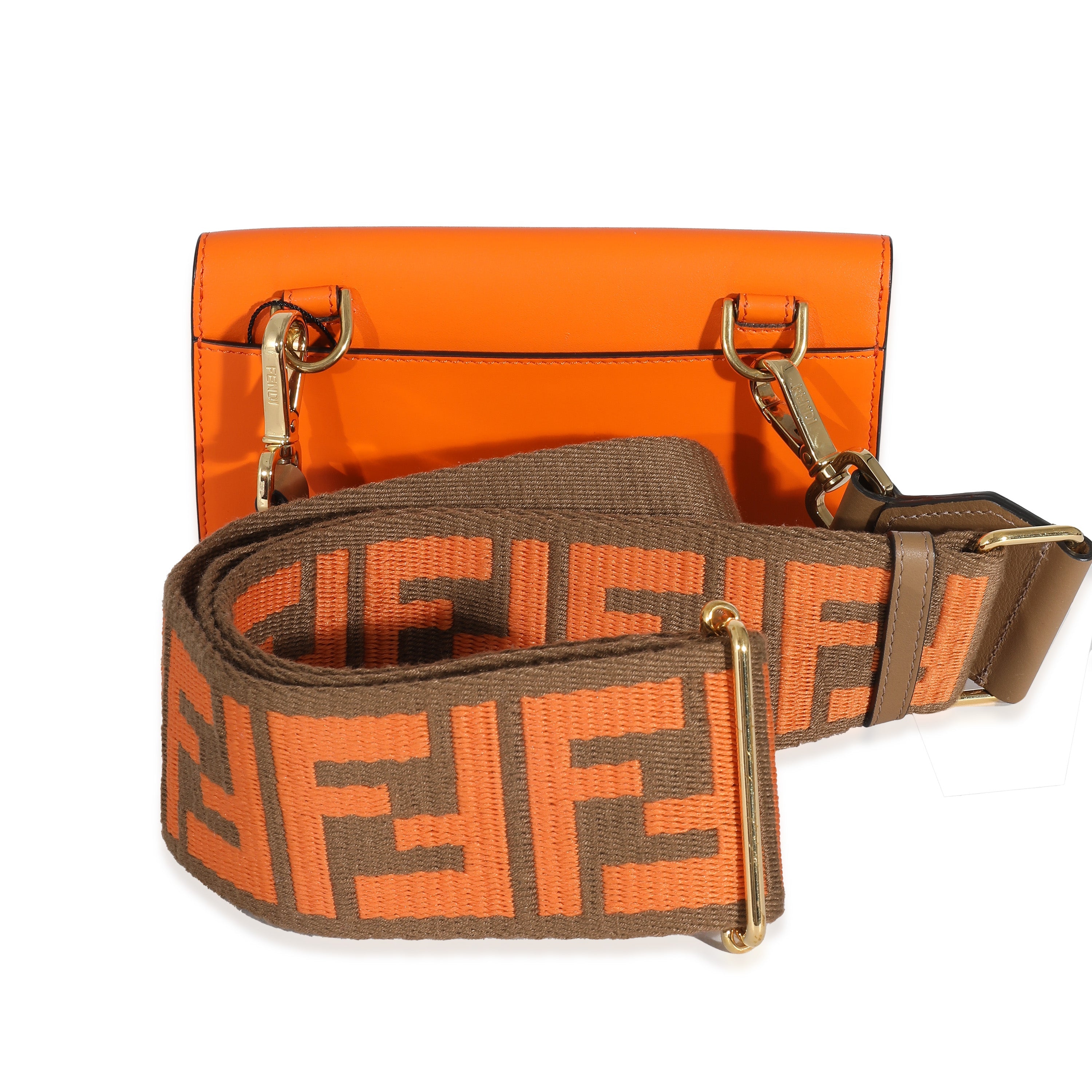 Fendi Orange Calfskin Mini Flat Baguette with Brown 'Strap You' Strap Handbag clasp