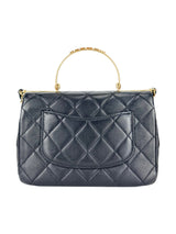 Chanel Black Lambskin Leather Matelasse Top Handle Single Flap Bag Small