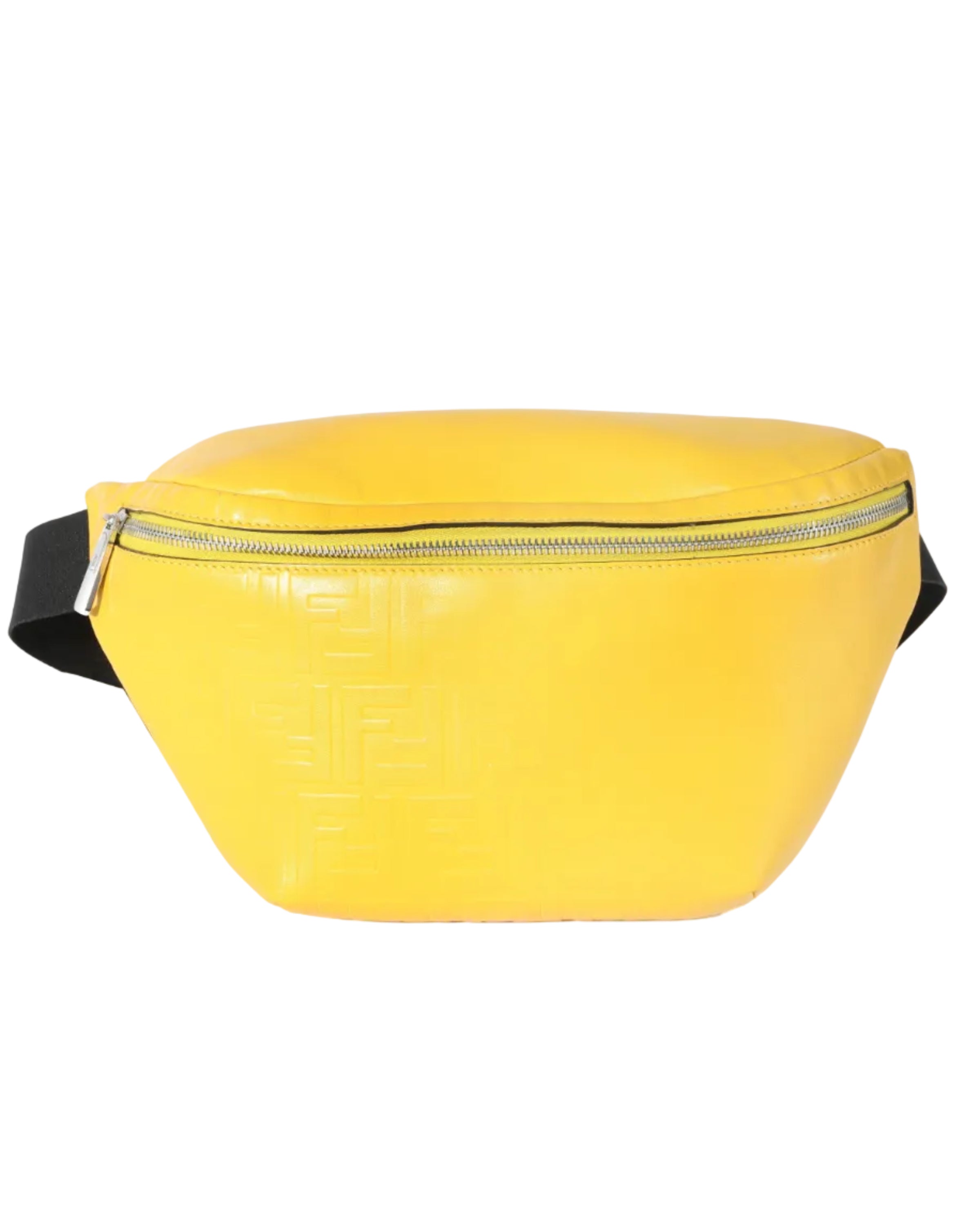 Fendi Yellow Calfskin FF 1974 Embossed Belt Bag Handbag fv
