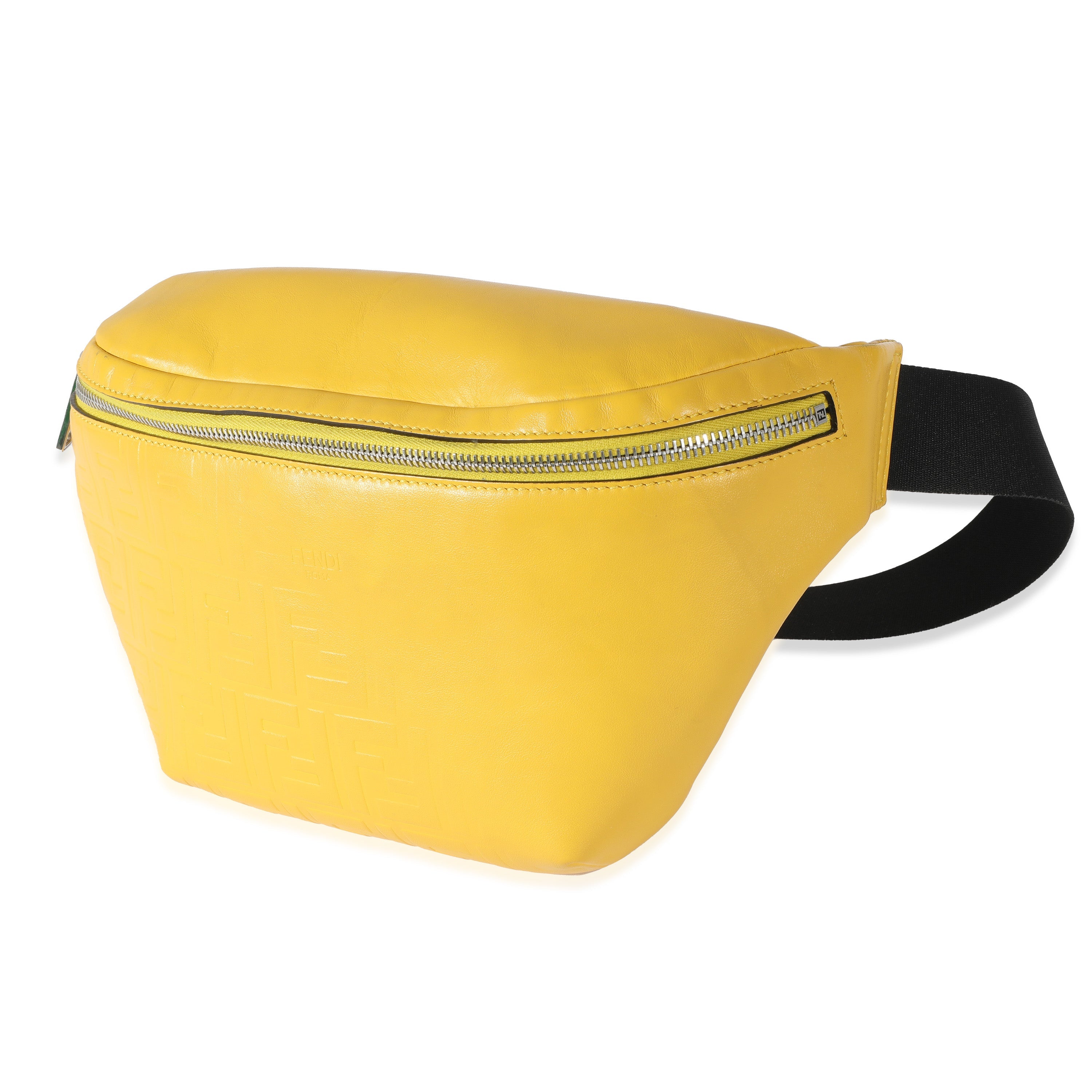 Fendi Yellow Calfskin FF 1974 Embossed Belt Bag Handbag sv