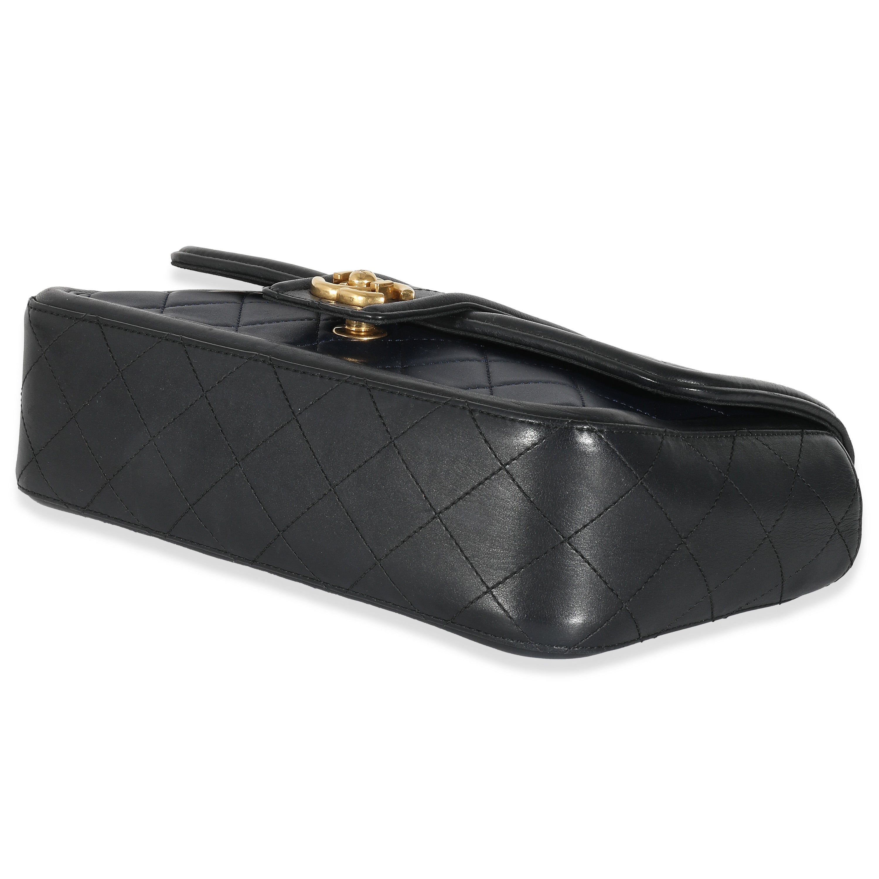Chanel Navy Black Quilted Lambskin Medium Elegant CC Flap Bag Handbag box