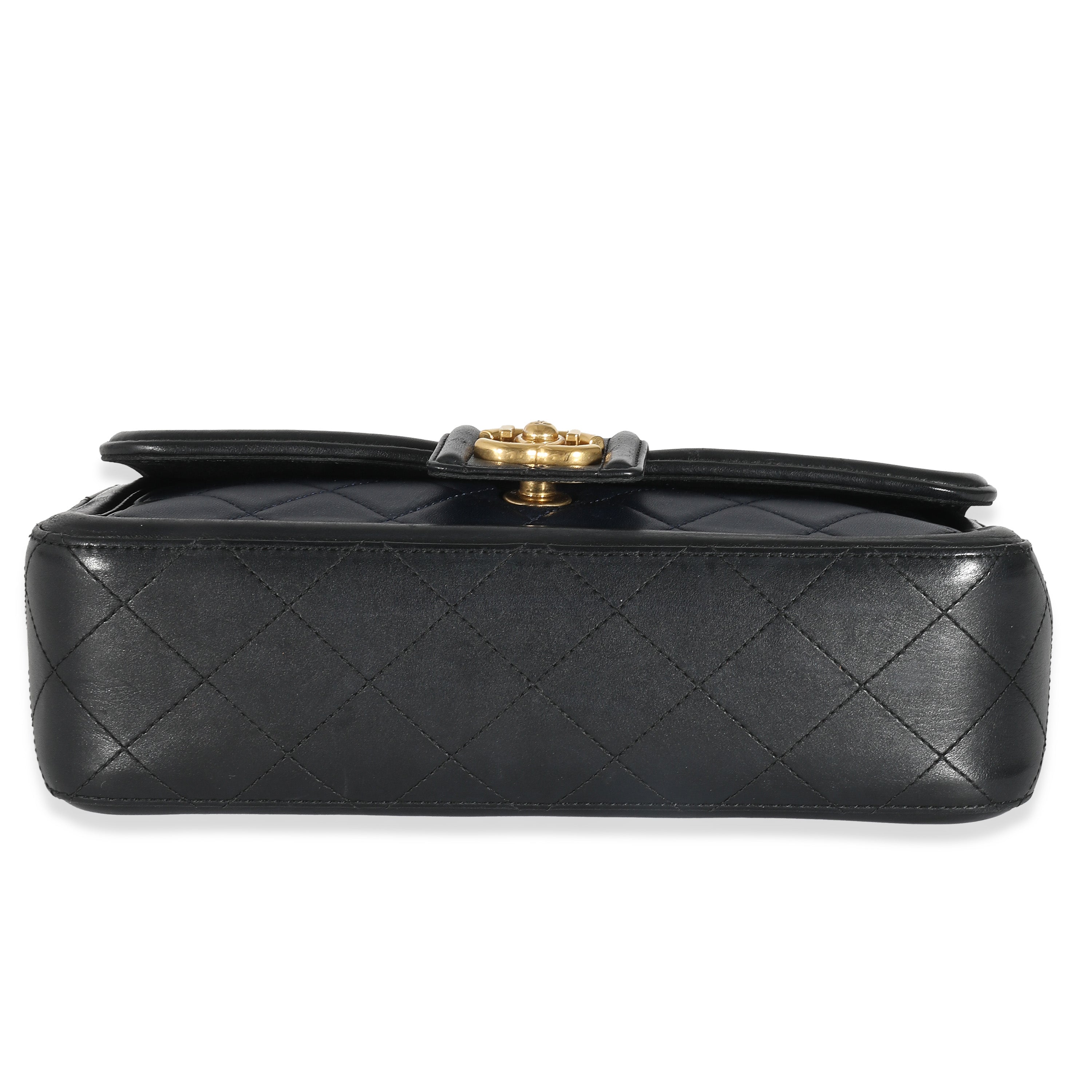 Chanel Navy Black Quilted Lambskin Medium Elegant CC Flap Bag Handbag stamp