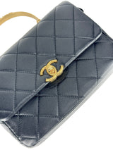 Chanel Black Lambskin Leather Matelasse Top Handle Single Flap Bag Small