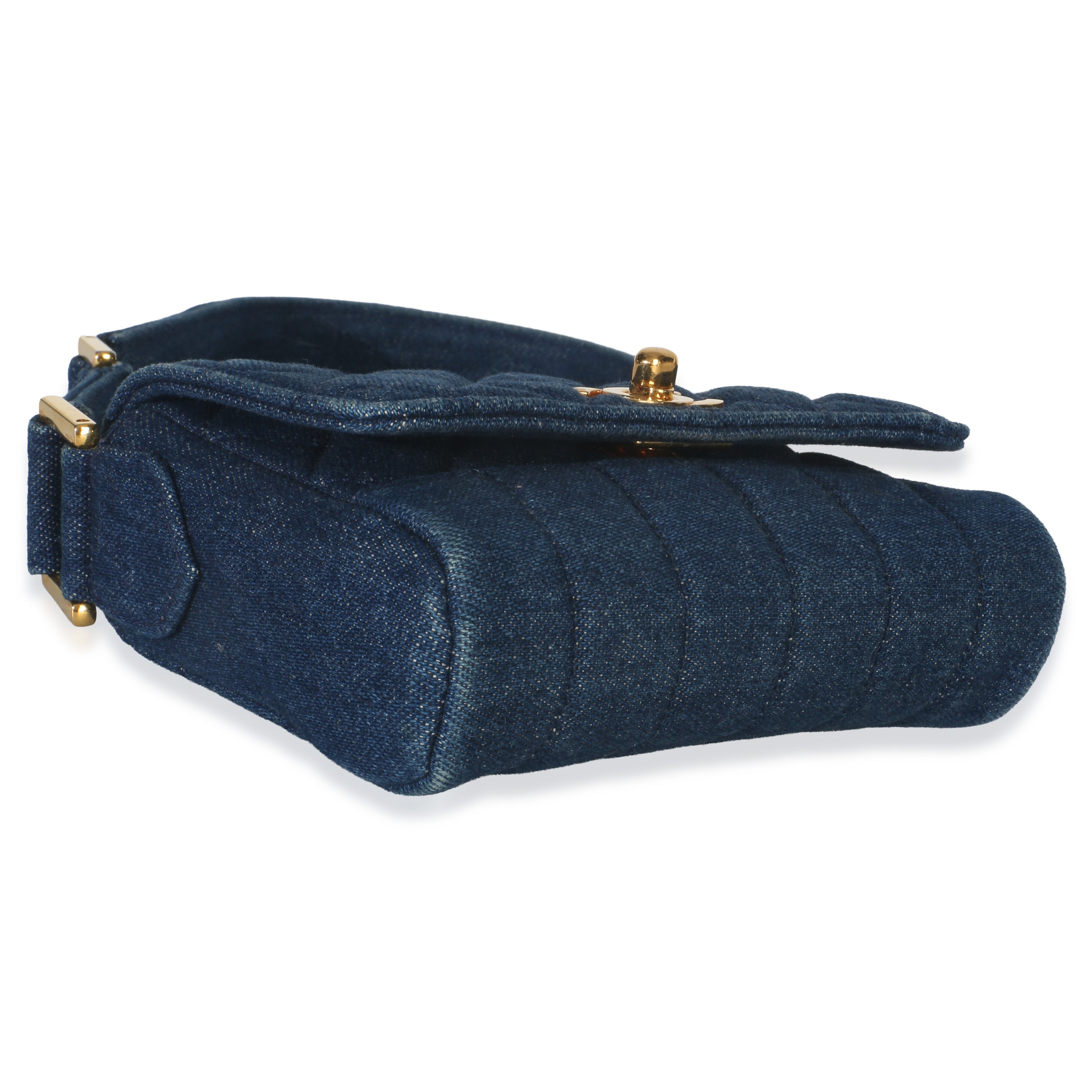 Chanel Vintage Blue Quilted Denim Mini Single Flap Bag Handbag box