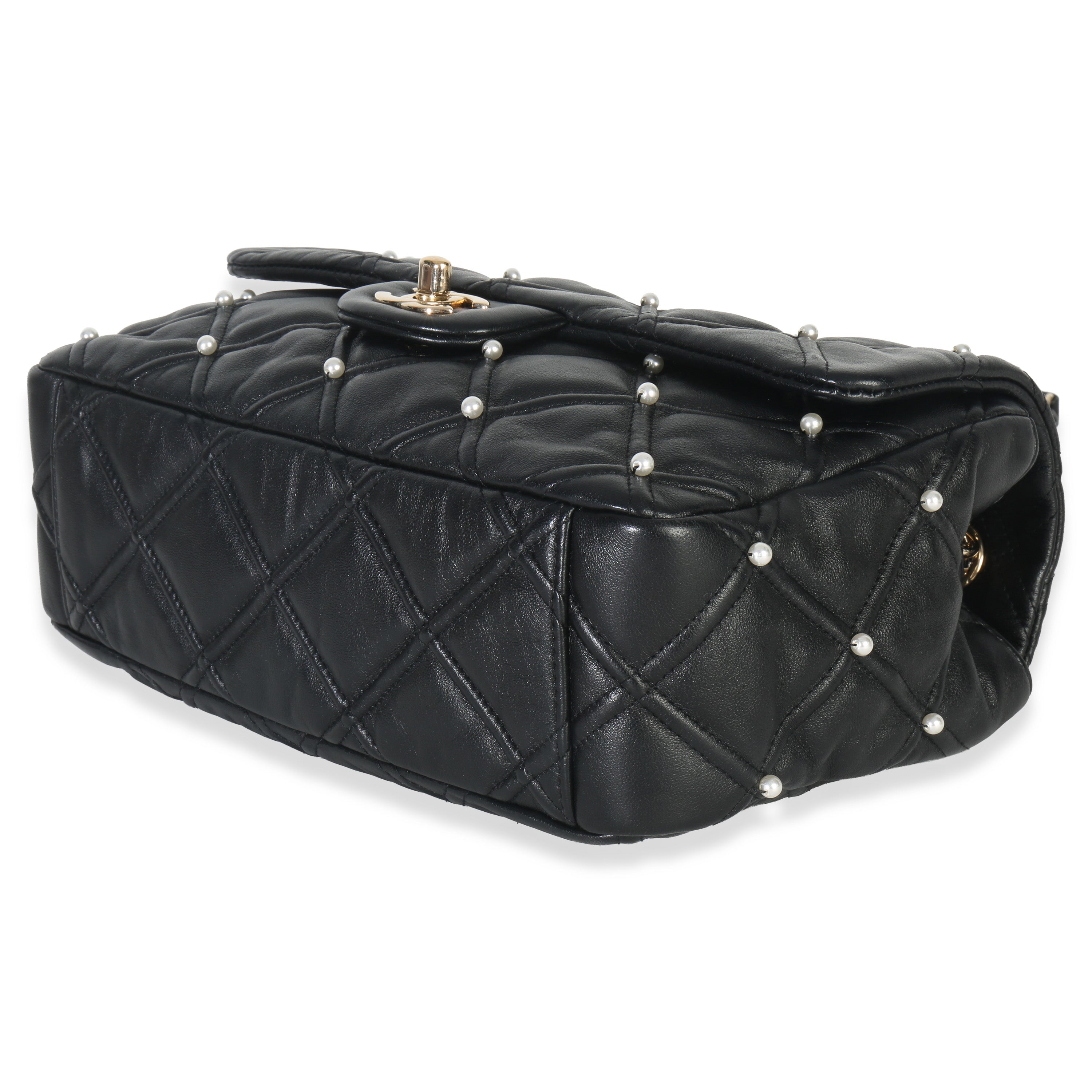 Chanel Black Pearl Studded Lambskin Medium CC Flap Bag Handbag box