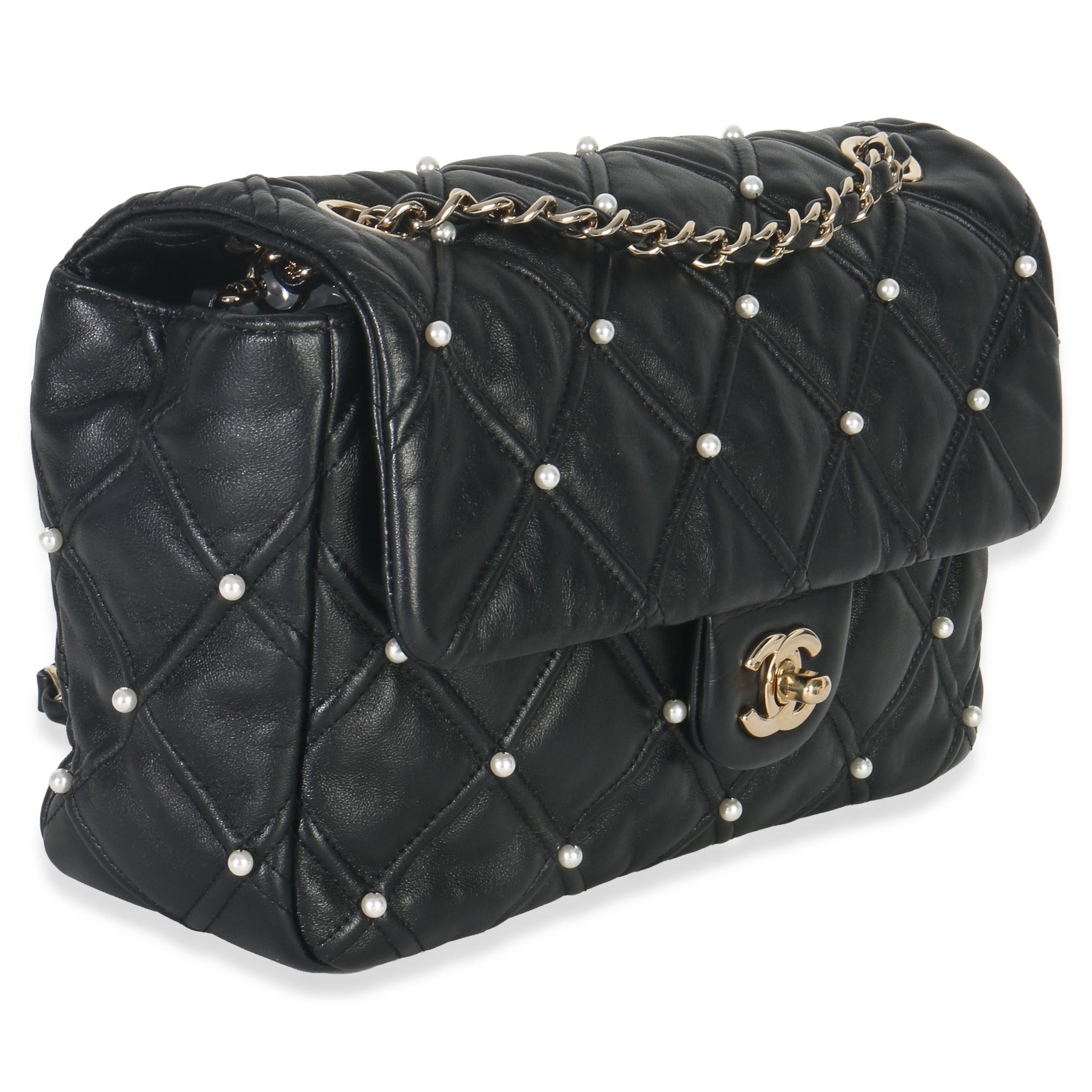 Chanel Black Pearl Studded Lambskin Medium CC Flap Bag Handbag pv