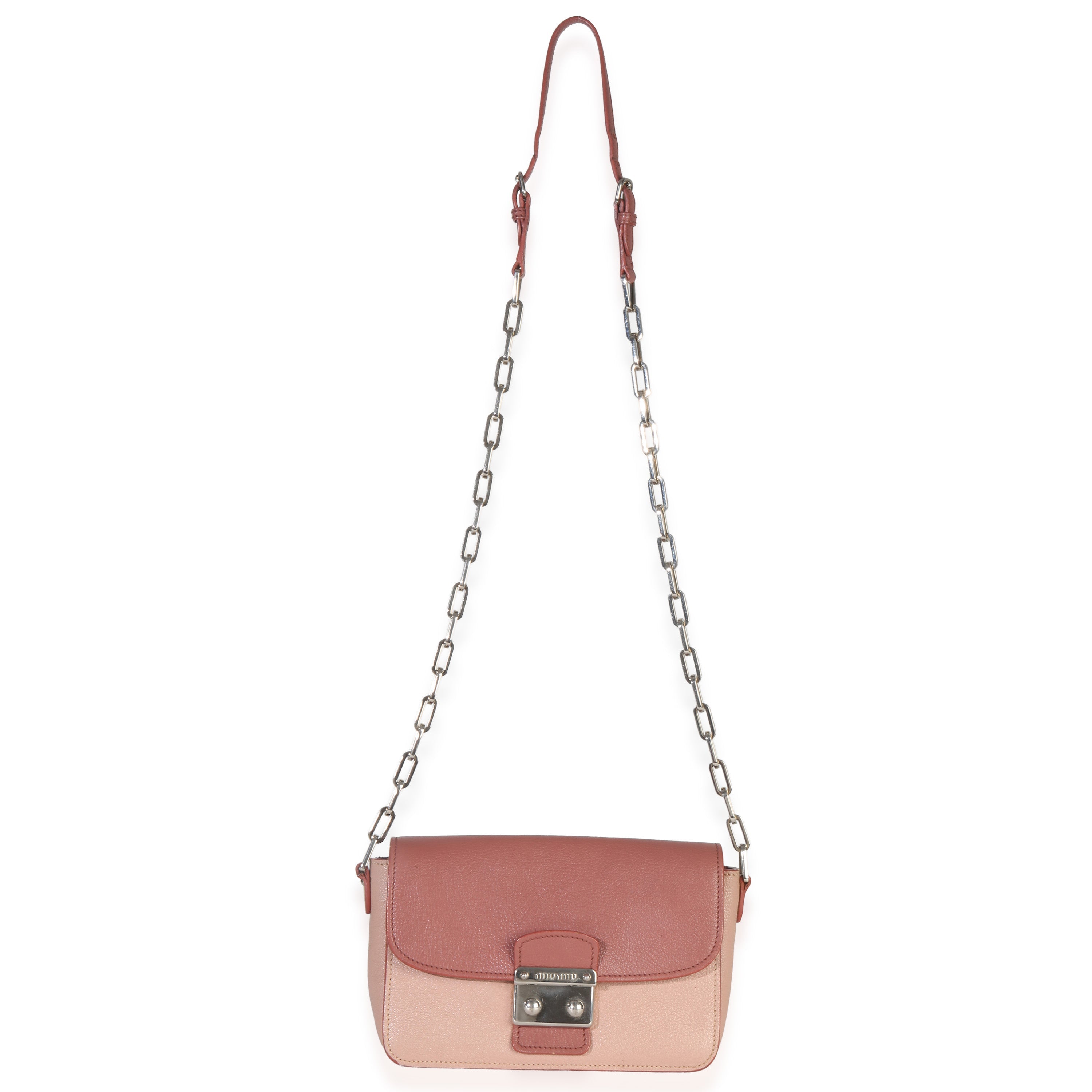 Miu Miu Pink Bicolore Goatskin Madras Chain Shoulder Bag Handbag av