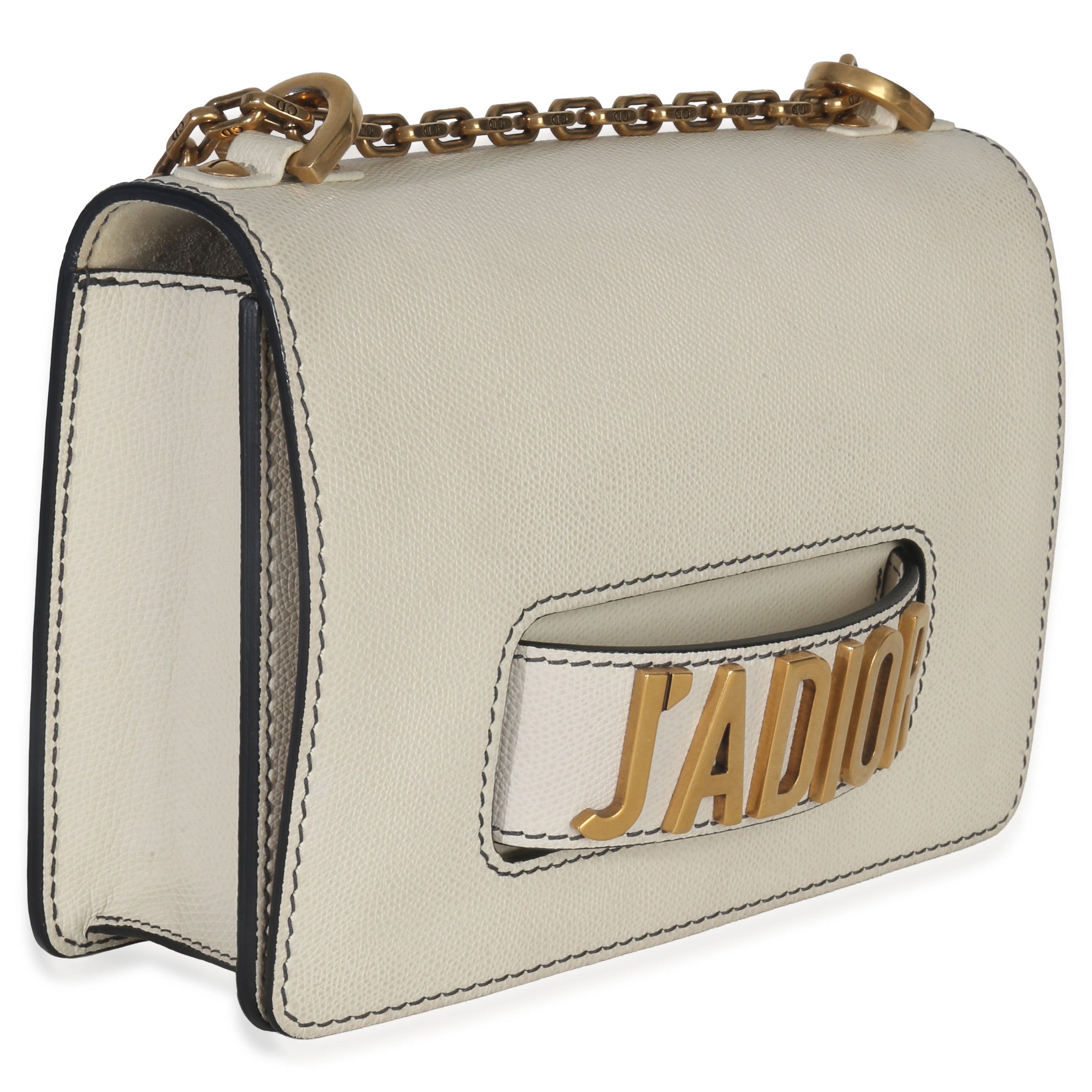 Christian Dior Off White Grained Calfskin J'Adior Chain Flap Bag Handbag pv