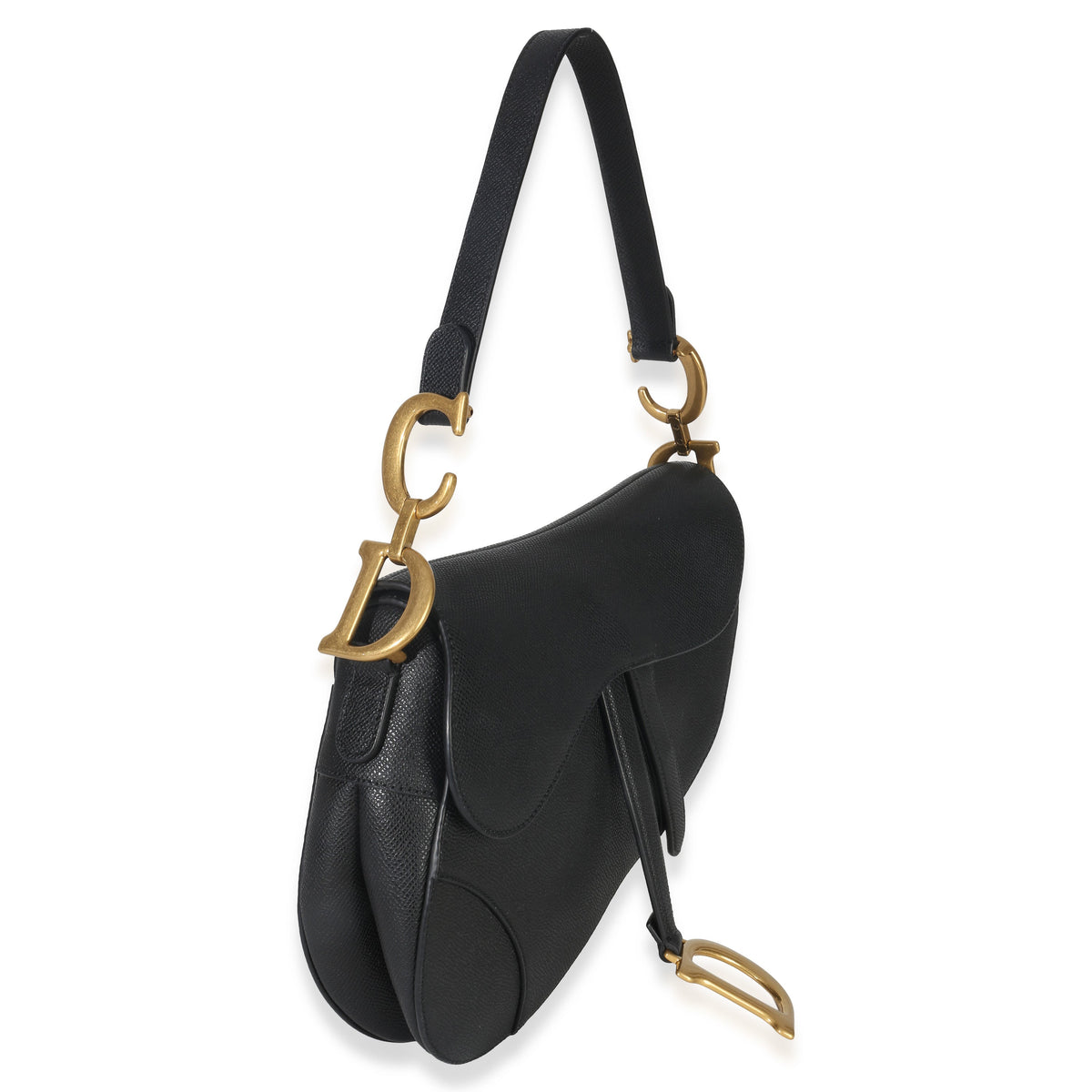 Christian Dior Black Grained Calfskin Medium Saddle Bag Handbag stamp